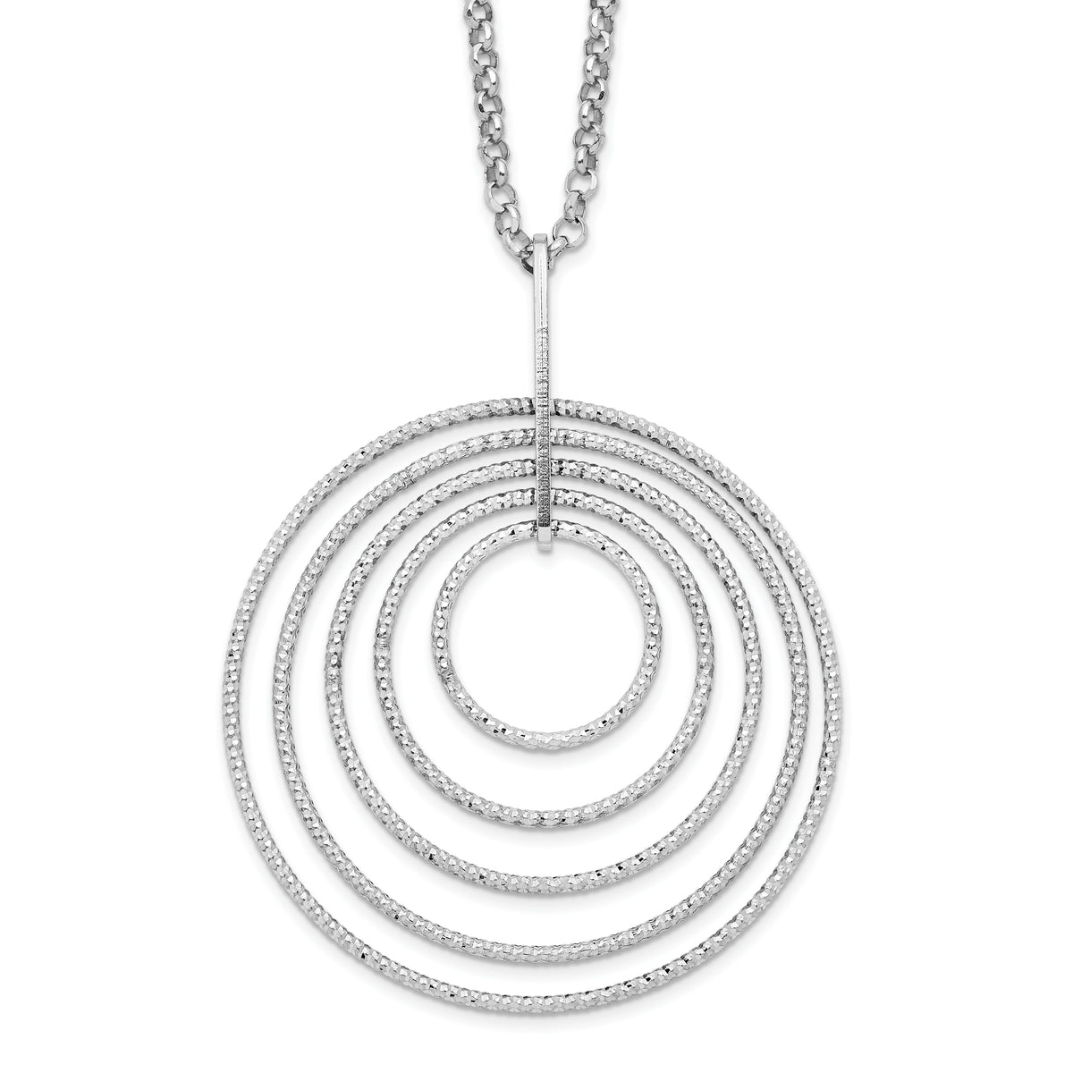 Sterling Silver Rhodium-plated D/C Multi-Circles With 2in ext Necklace
