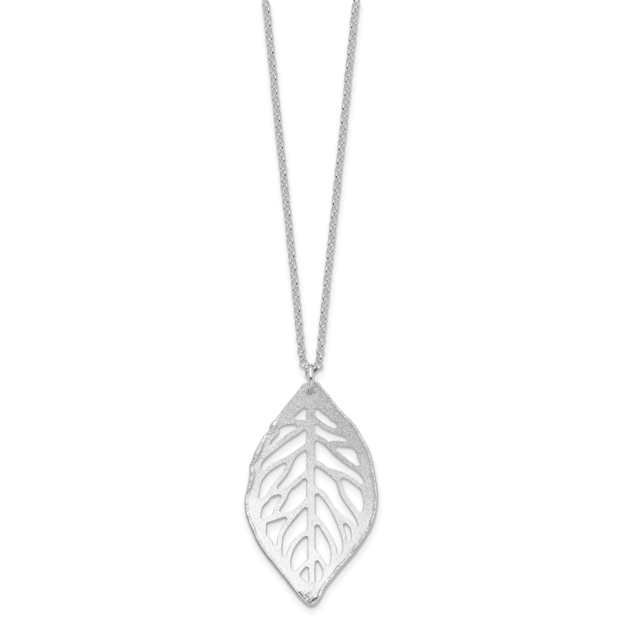Sterling Silver Rhodium-plated Satin Cut-out Leaf Necklace