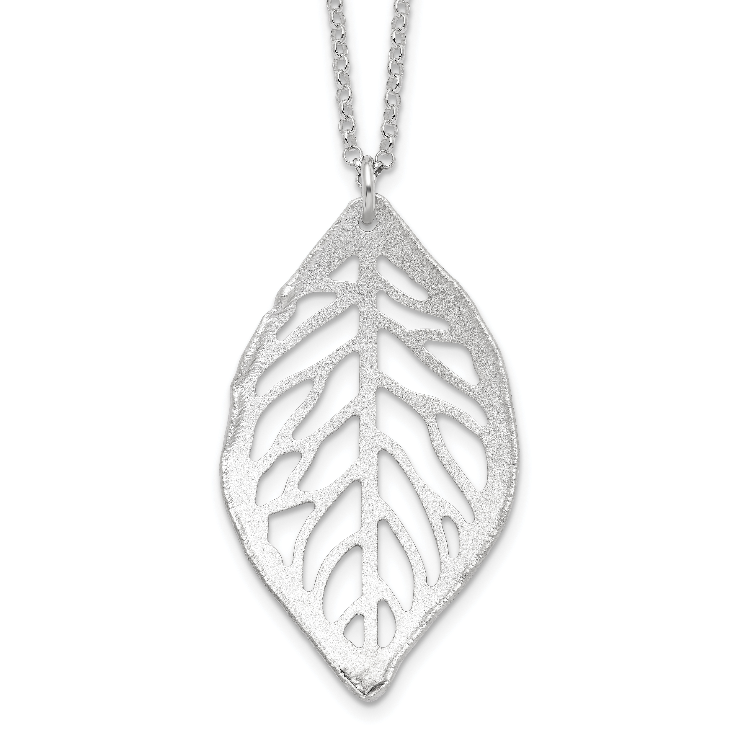 Sterling Silver Rhodium-plated Satin Cut-out Leaf Necklace Main image