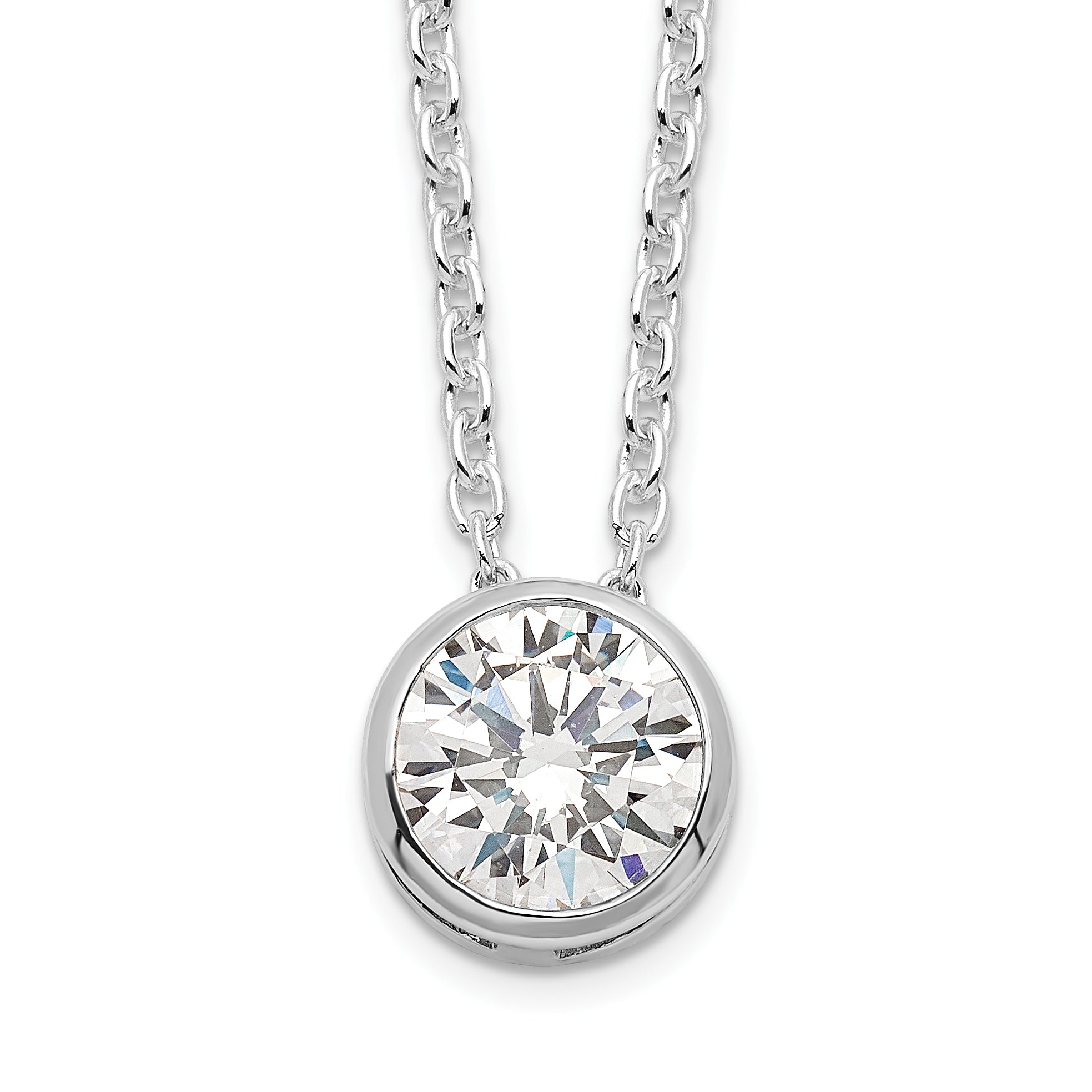 Sterling Silver Rhodium-plated 8mm Bezel CZ Necklace Main image