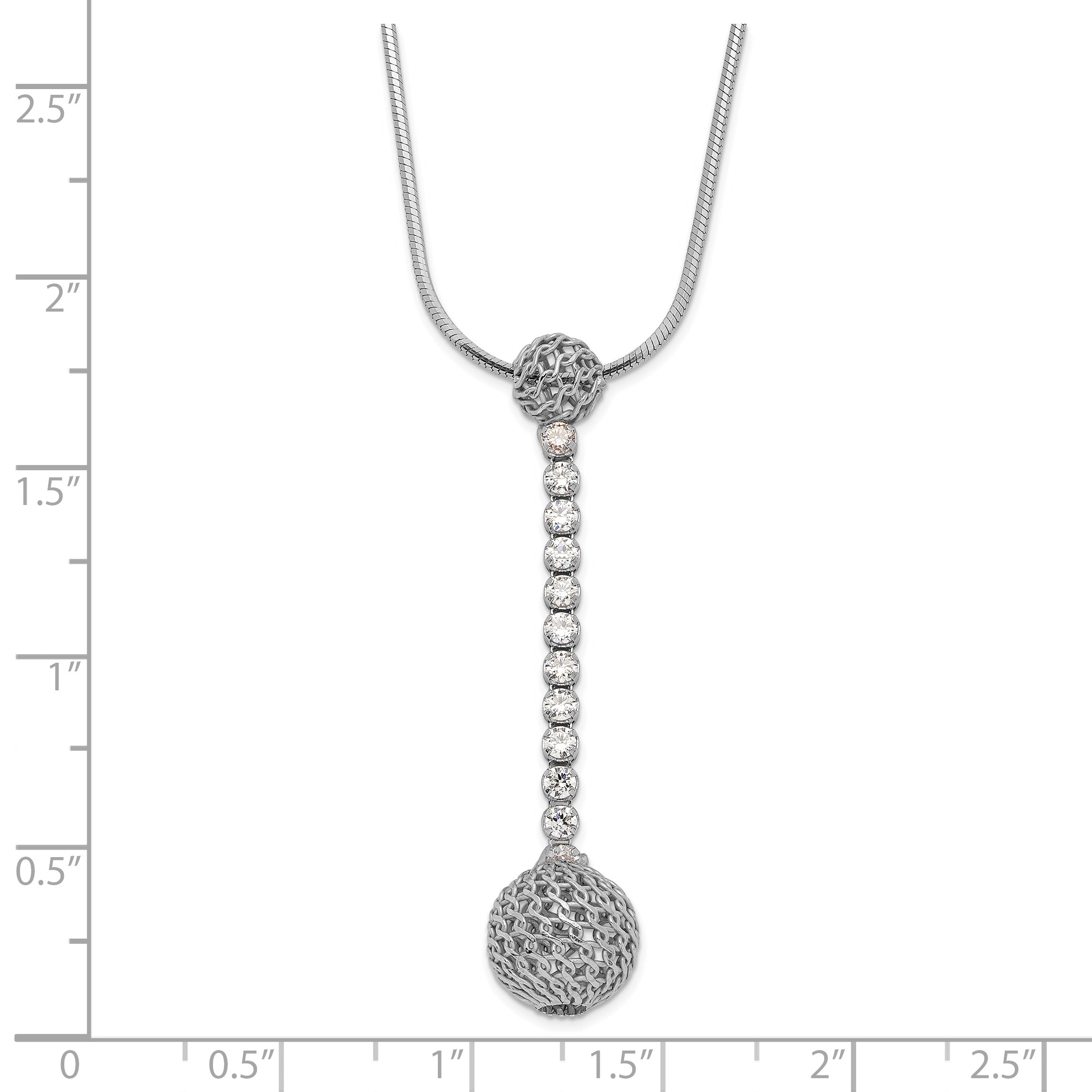 Sterling Silver Rhodium-plated Polished CZ Dangle Necklace Secondary image