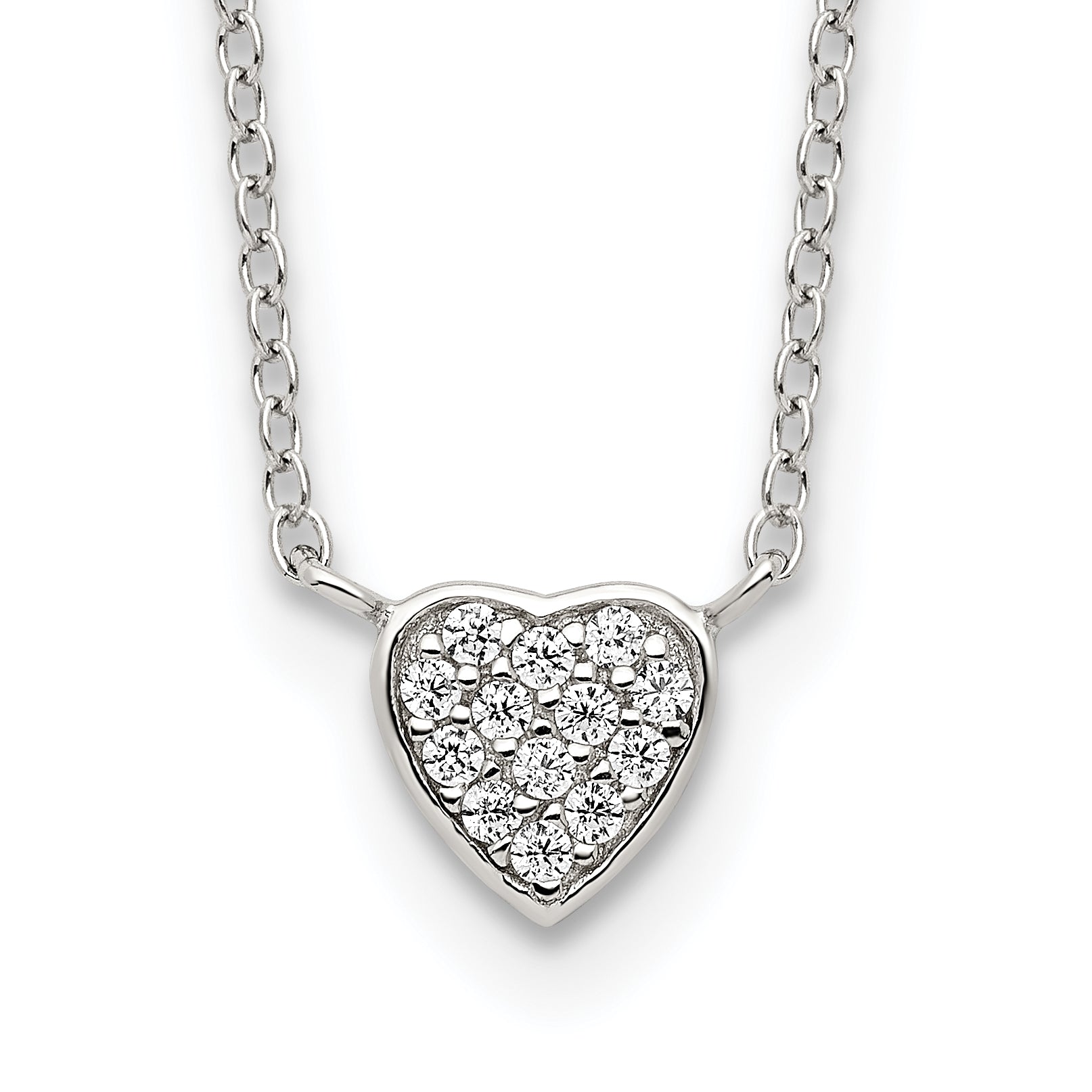 Sterling Silver Rhodium-plated Polished CZ Heart 16 inch Necklace Main image