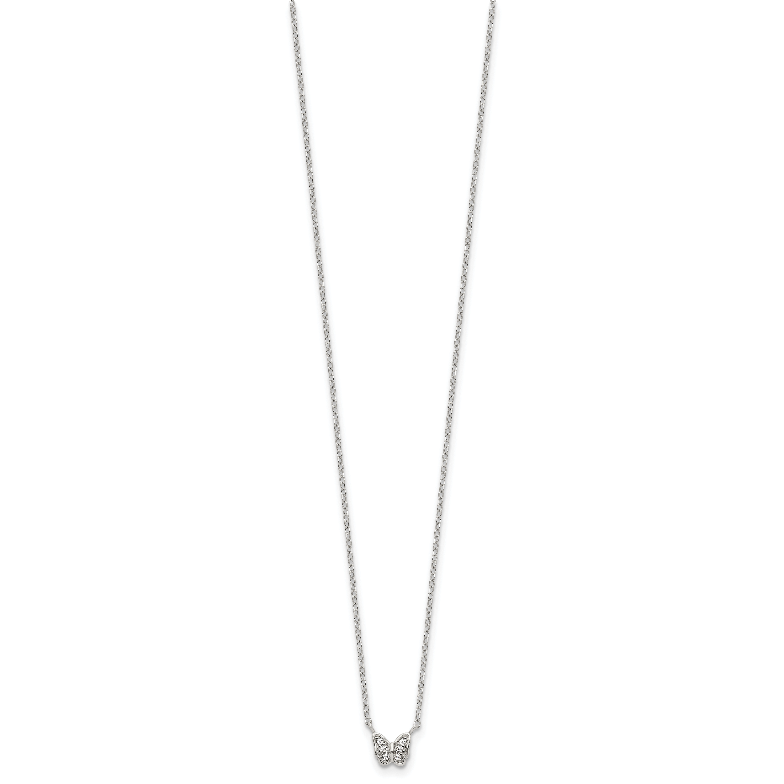 Sterling Silver Rhodium-plated Polished CZ Butterfly 16 Inch Necklace with 2 Inch extension Secondary image