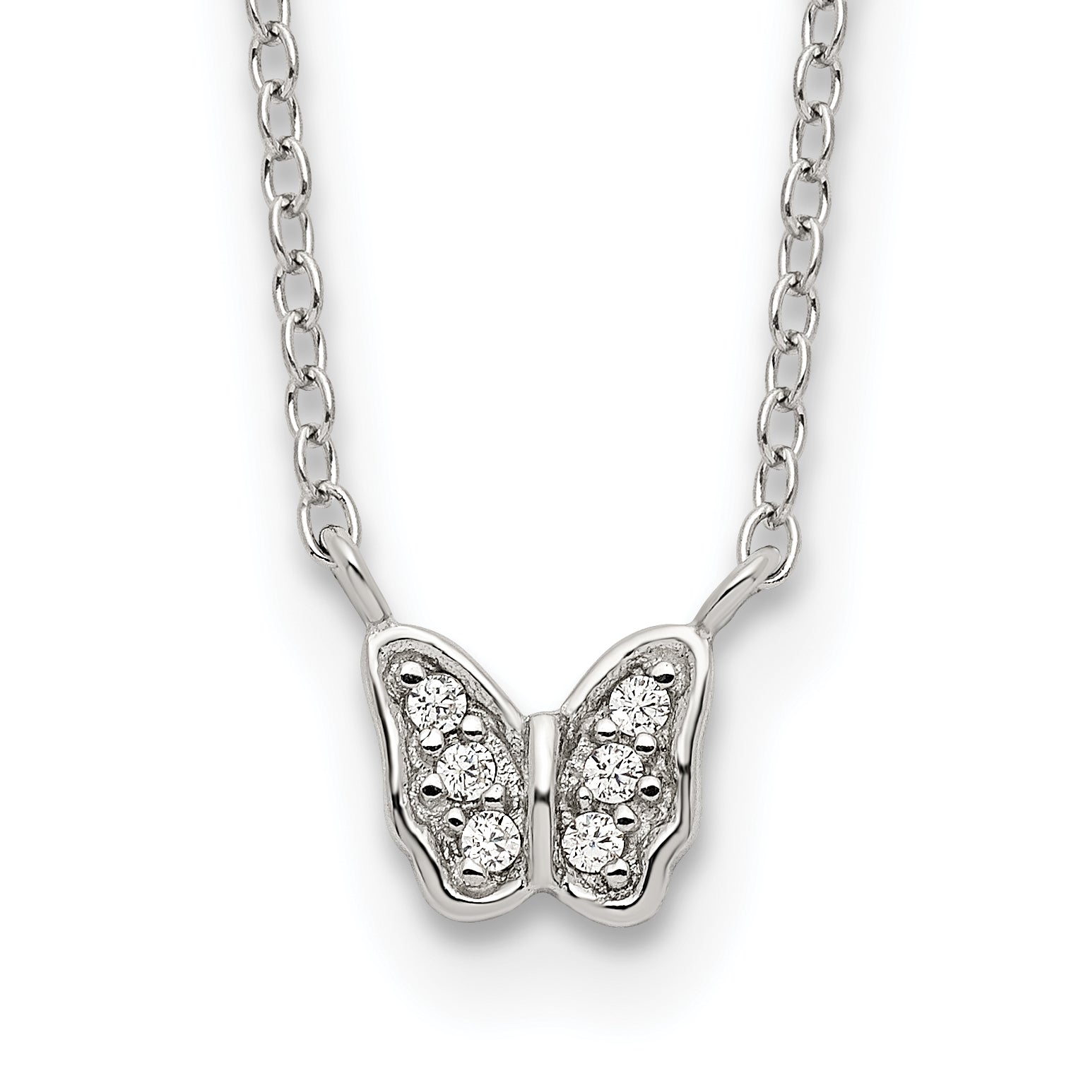 Sterling Silver Rhodium-plated Polished CZ Butterfly 16 Inch Necklace with 2 Inch extension Main image