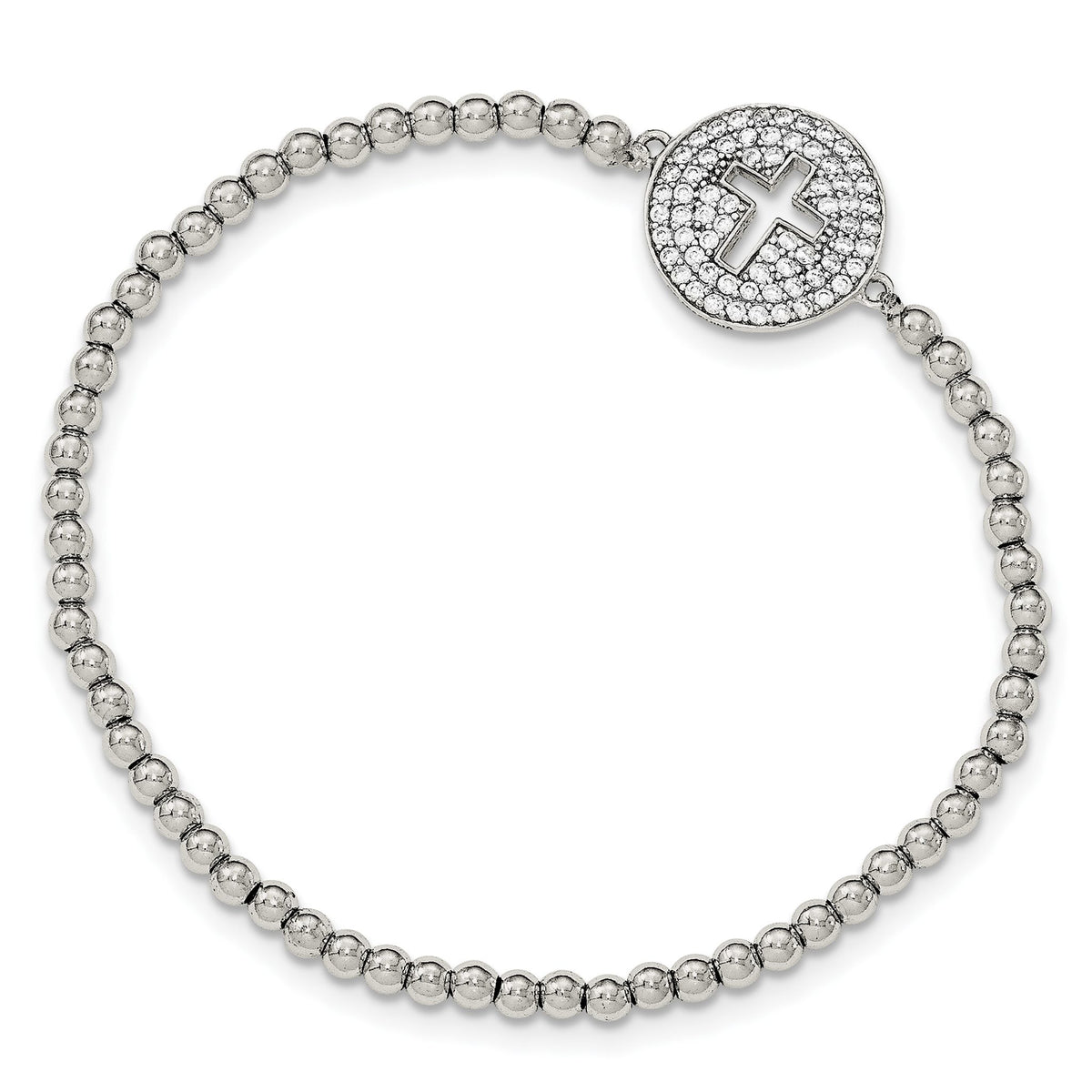 Cubic Zirconia Cross Beaded Bracelet in Sterling Silver, Stretch - Sophia Jewelers Main image
