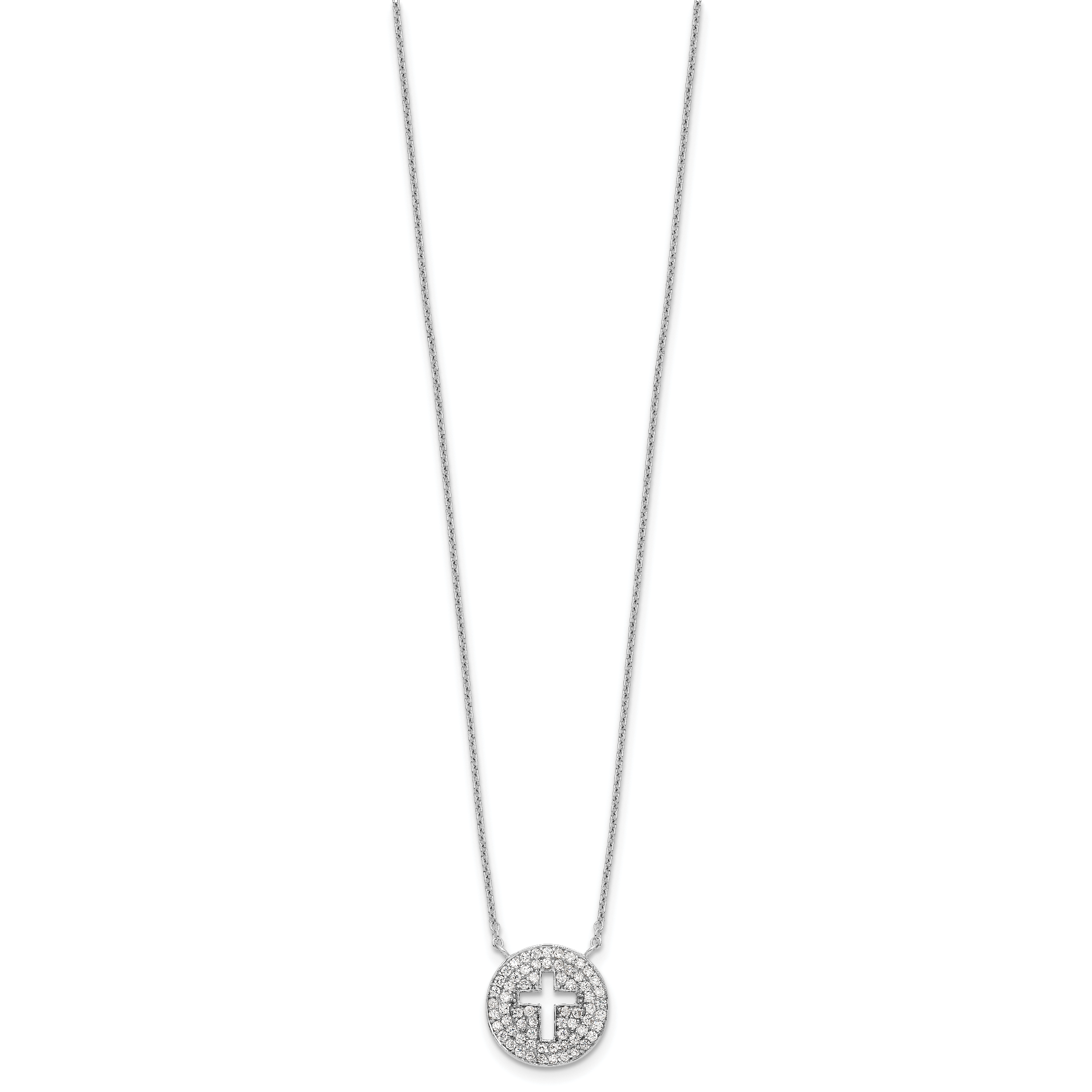 Sterling Silver 18in Rhodium-plated Polished CZ Cross Necklace Secondary image