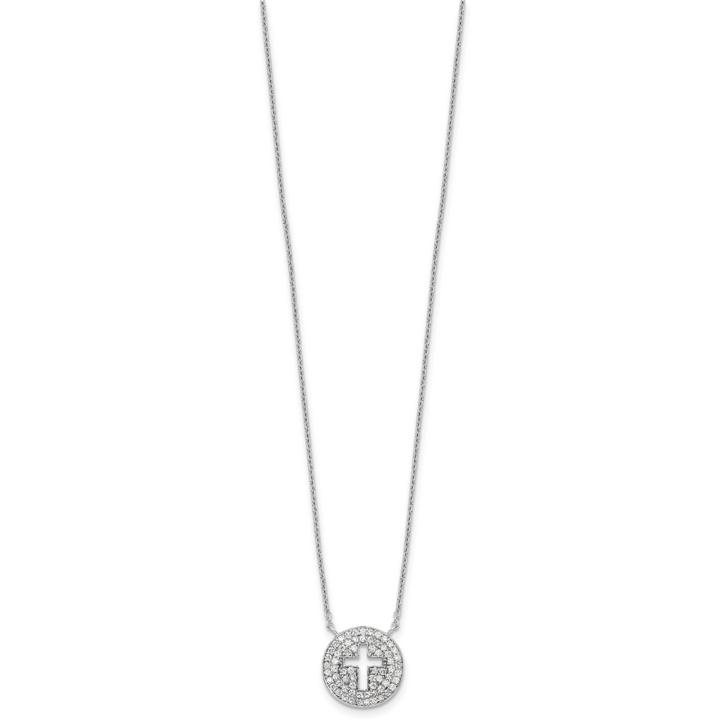 Sterling Silver 18in Rhodium-plated Polished CZ Cross Necklace