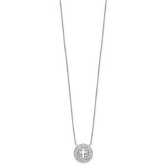 Sterling Silver 18in Rhodium-plated Polished CZ Cross Necklace