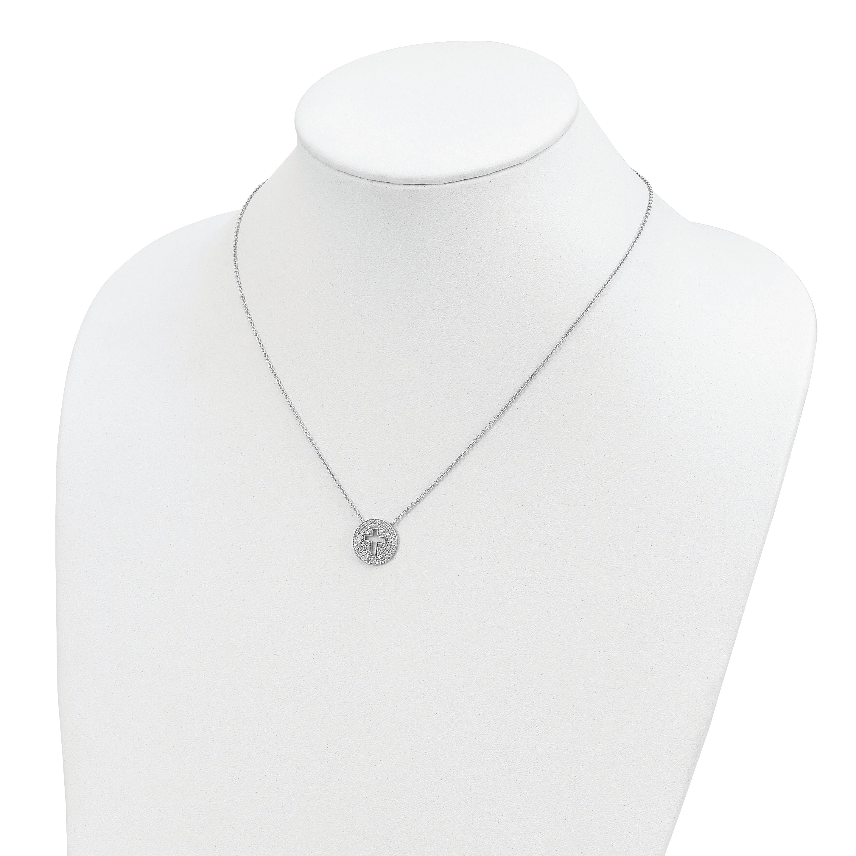 Sterling Silver 18in Rhodium-plated Polished CZ Cross Necklace