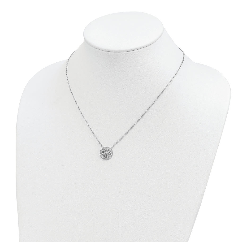 Sterling Silver 18in Rhodium-plated Polished CZ Cross Necklace