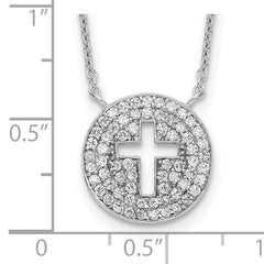 Sterling Silver 18in Rhodium-plated Polished CZ Cross Necklace