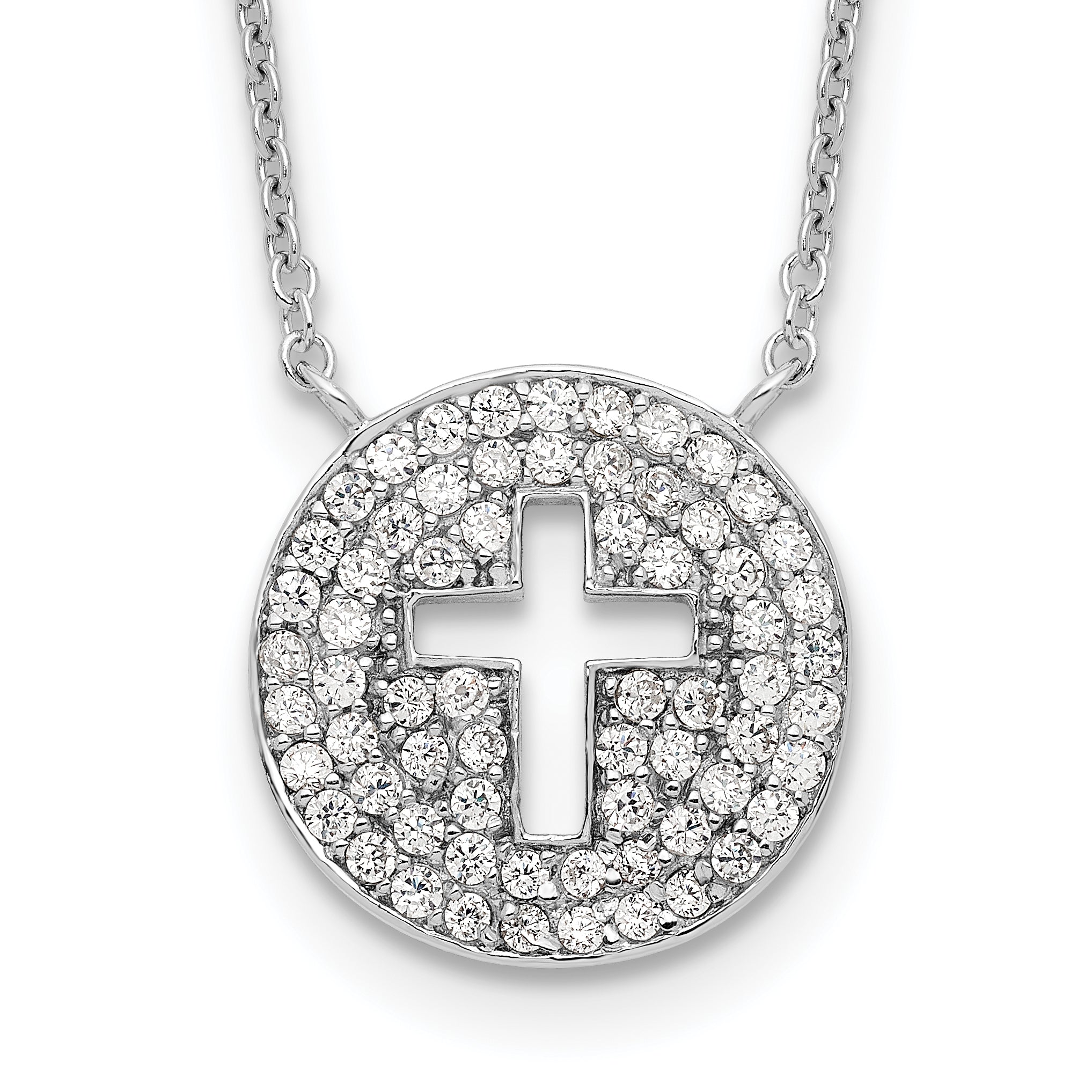 Sterling Silver 18in Rhodium-plated Polished CZ Cross Necklace Main image