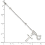 Sterling Silver Beaded Cross Charm Bracelet