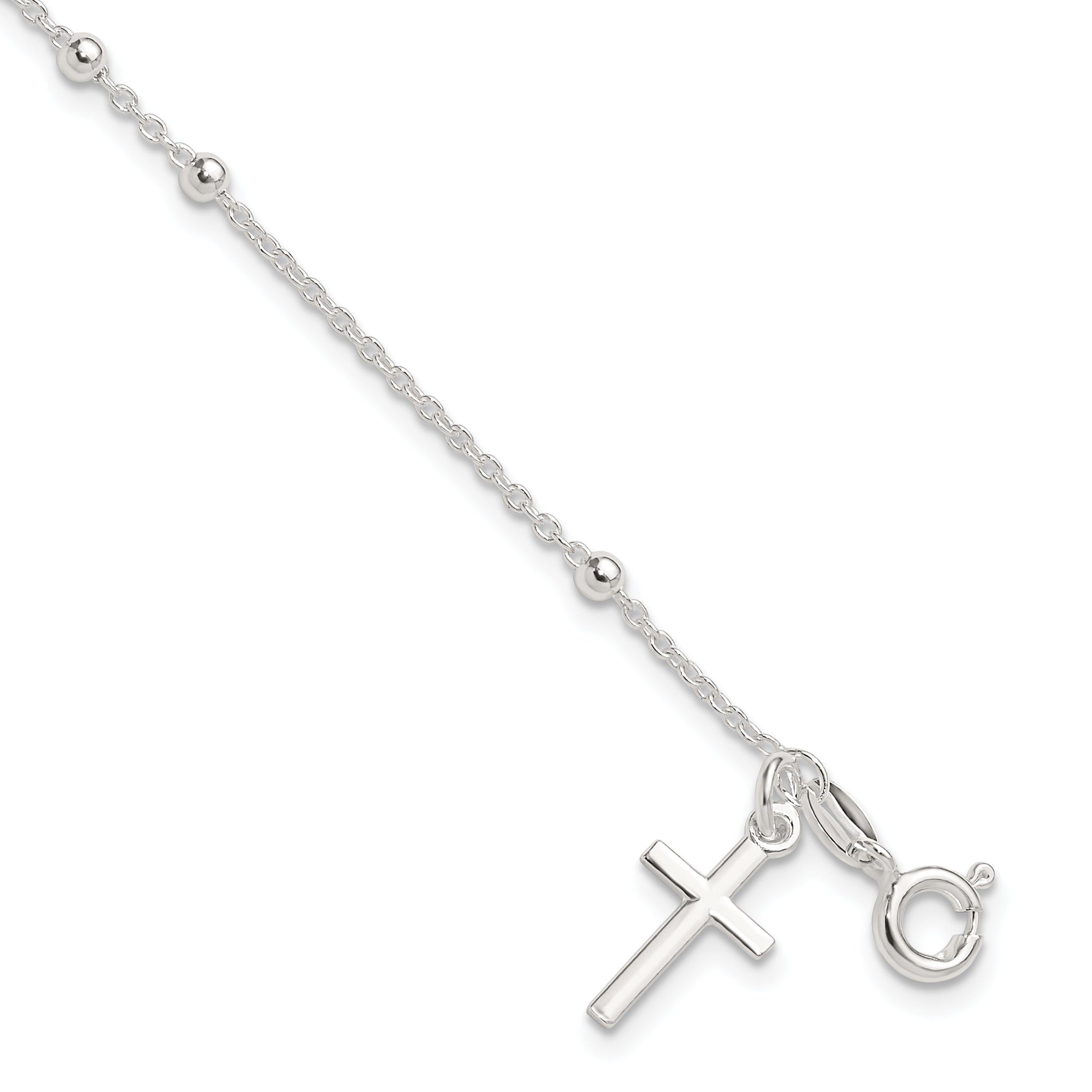 Sterling Silver Beaded Cross Charm Bracelet Main image