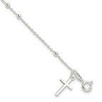 Sterling Silver Beaded Cross Charm Bracelet