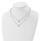 Sterling Silver RH-plated Polished CZ Moon and Star Double Strand Necklace