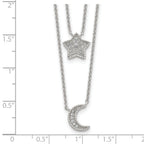 Sterling Silver RH-plated Polished CZ Moon and Star Double Strand Necklace