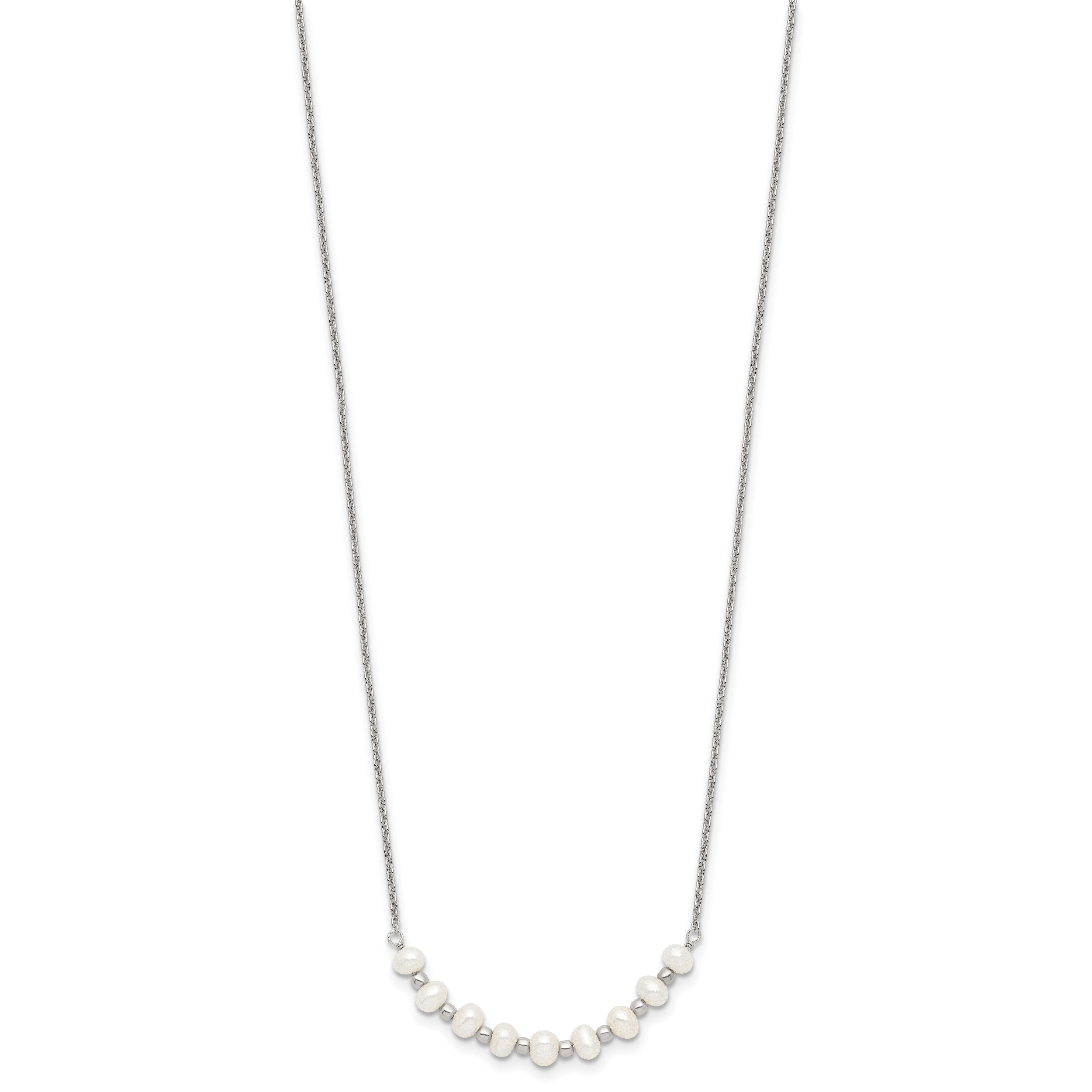 Sterling Silver Polished & Beaded 3-4mm Semi-round Freshwater Cultured Pearl Curved Children's Necklace Secondary image