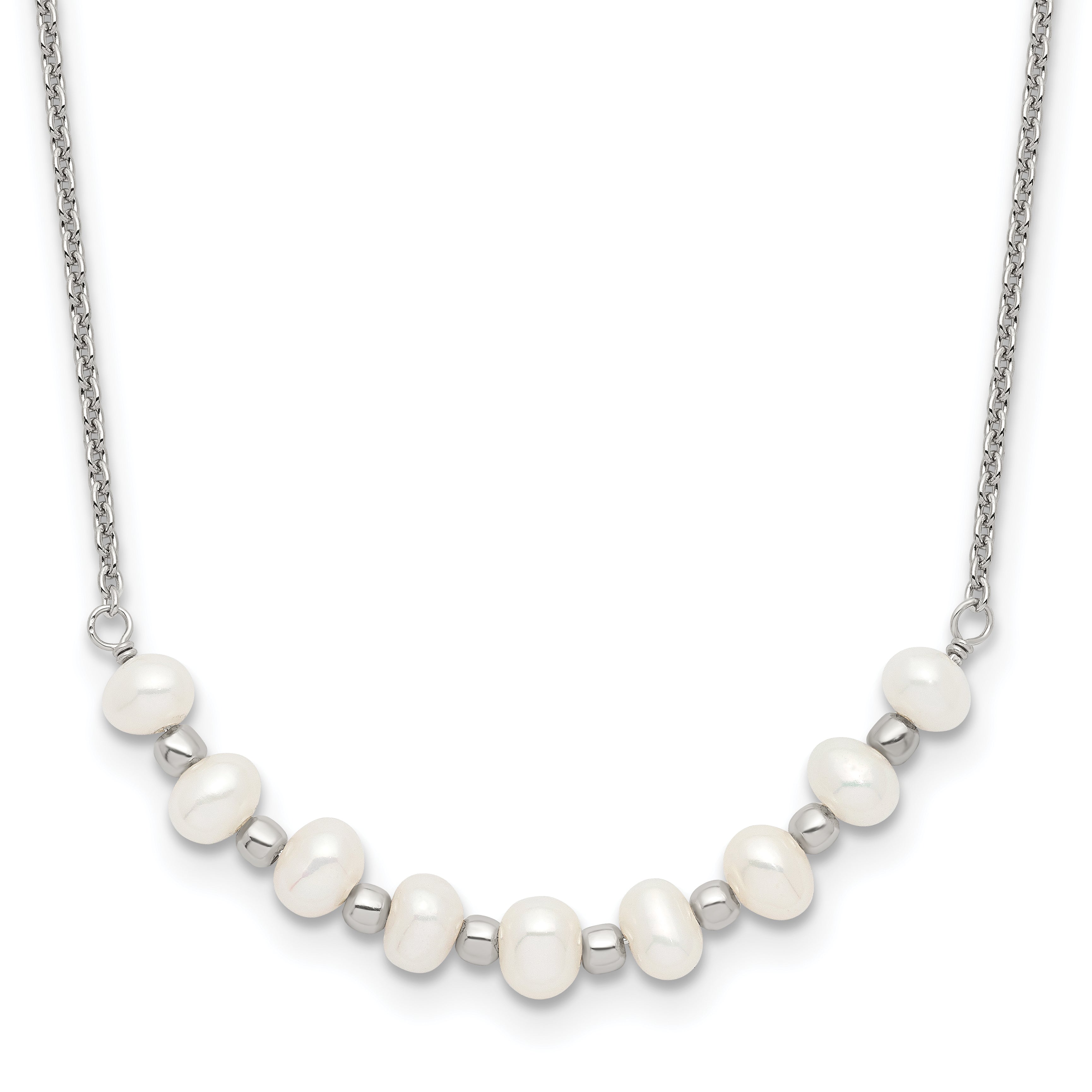 Sterling Silver Polished & Beaded 3-4mm Semi-round Freshwater Cultured Pearl Curved Children's Necklace Main image