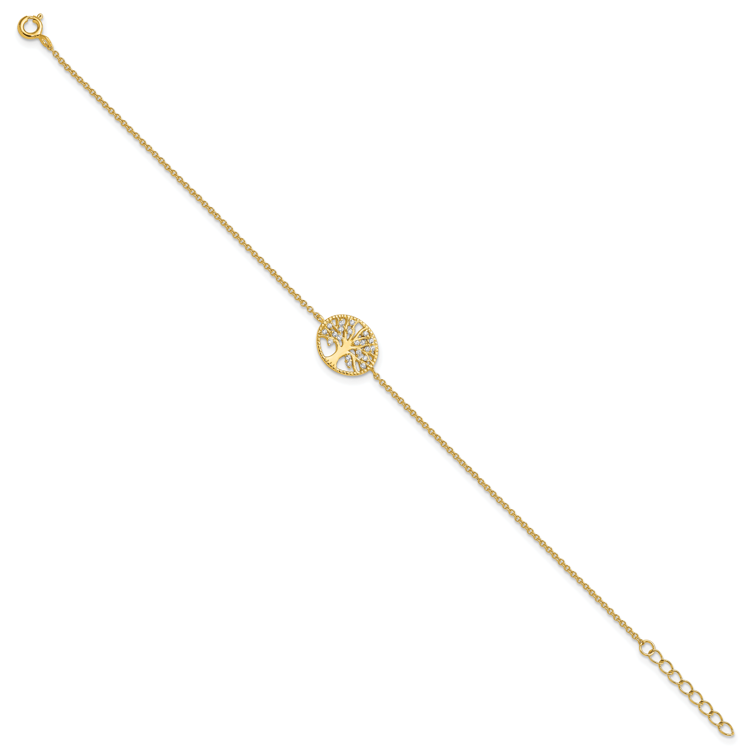 Sterling Silver Polished Gold-plated Tree with CZ Bracelet Secondary image