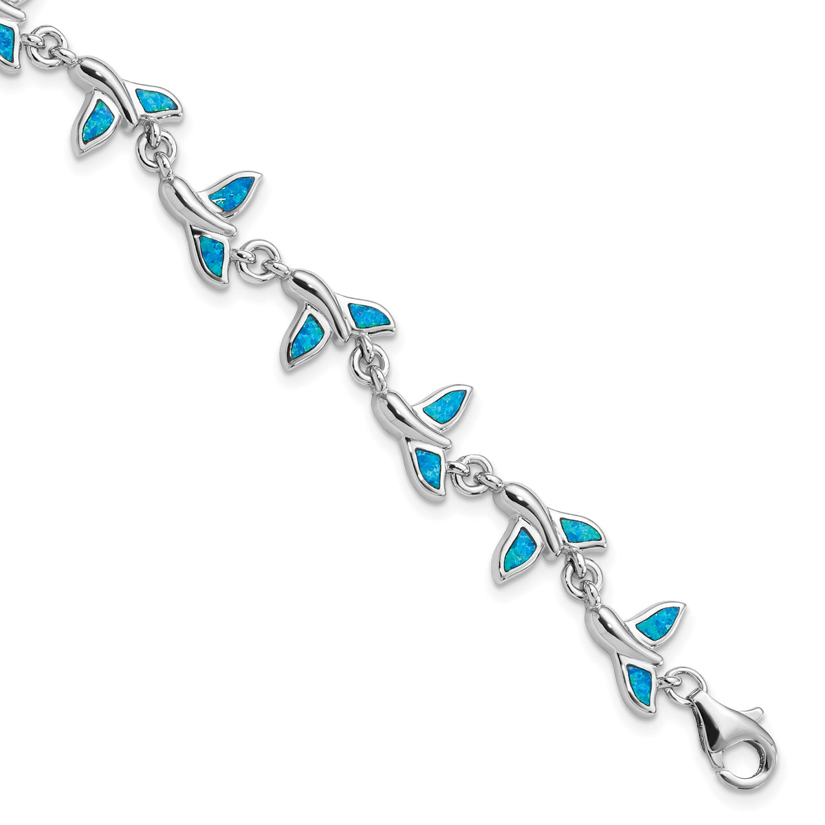 Sterling Silver Rhodium-Plated Whale Tail 7.75 inch Bracelet