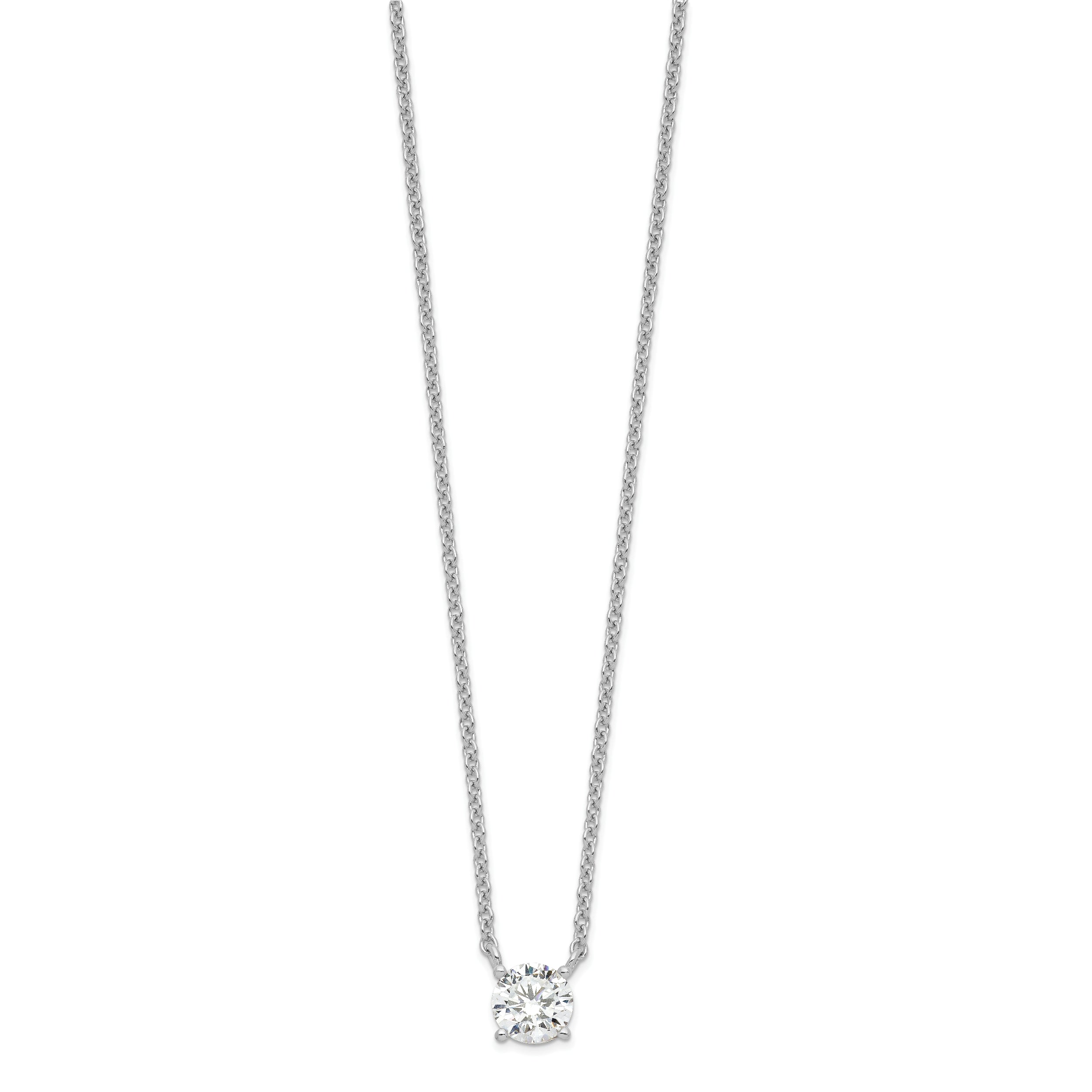 Sterling Silver Rhodium-plated CZ With 1in ext. Necklace