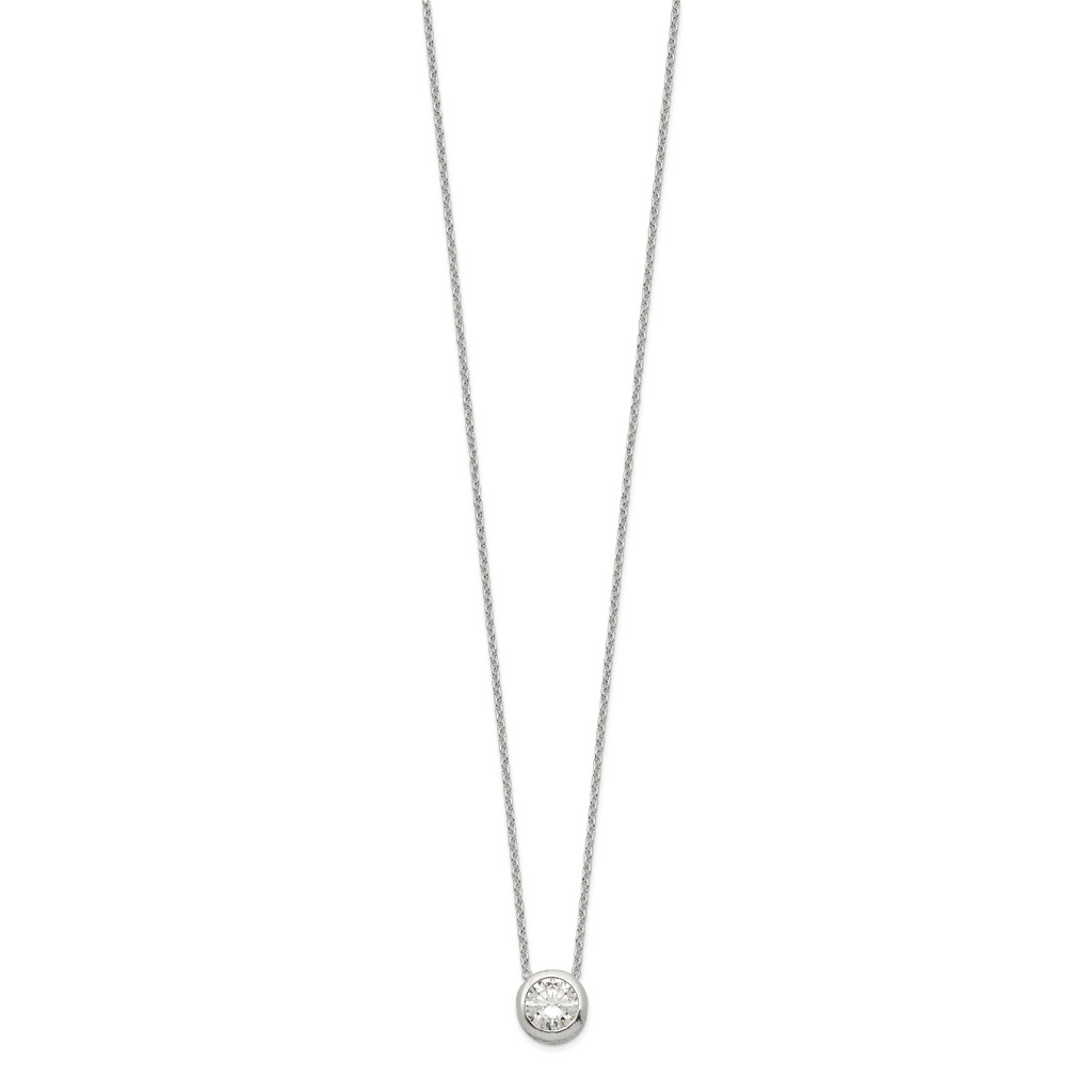 Sterling Silver Polished 9mm Bezel CZ Necklace