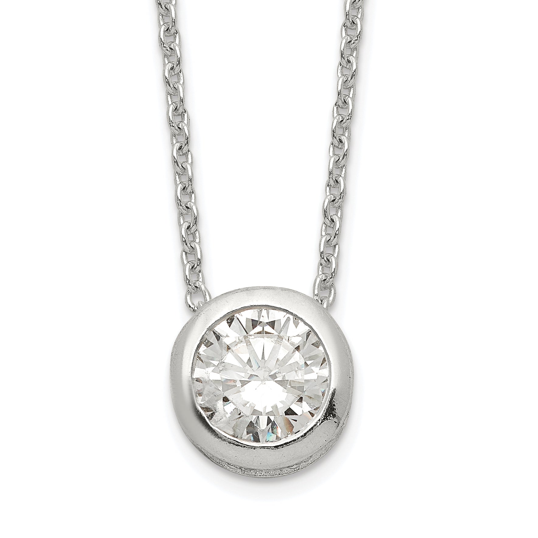 Sterling Silver Polished 9mm Bezel CZ Necklace Main image