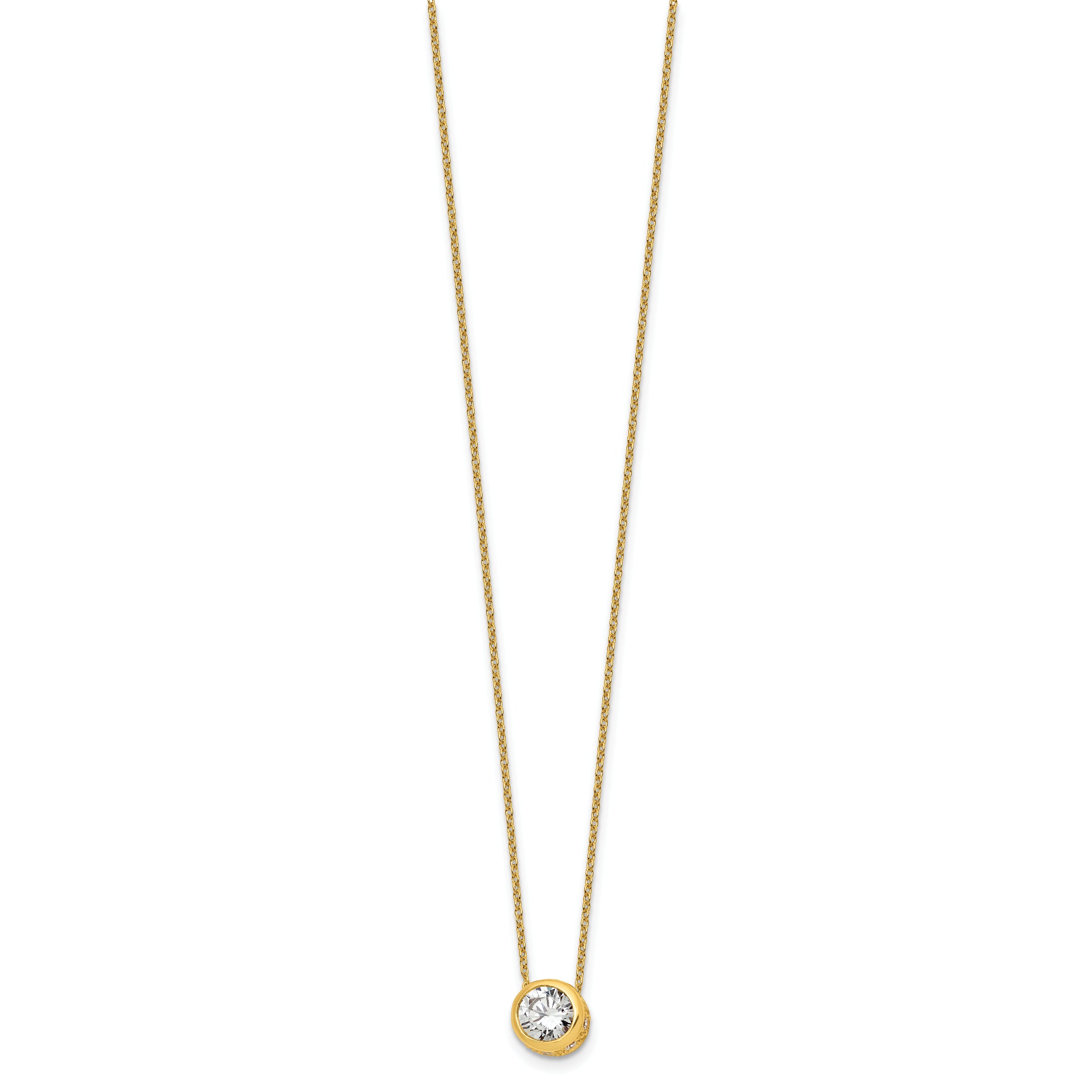 Sterling Silver Gold-tone Polished 8mm White CZ 18 inch Necklace