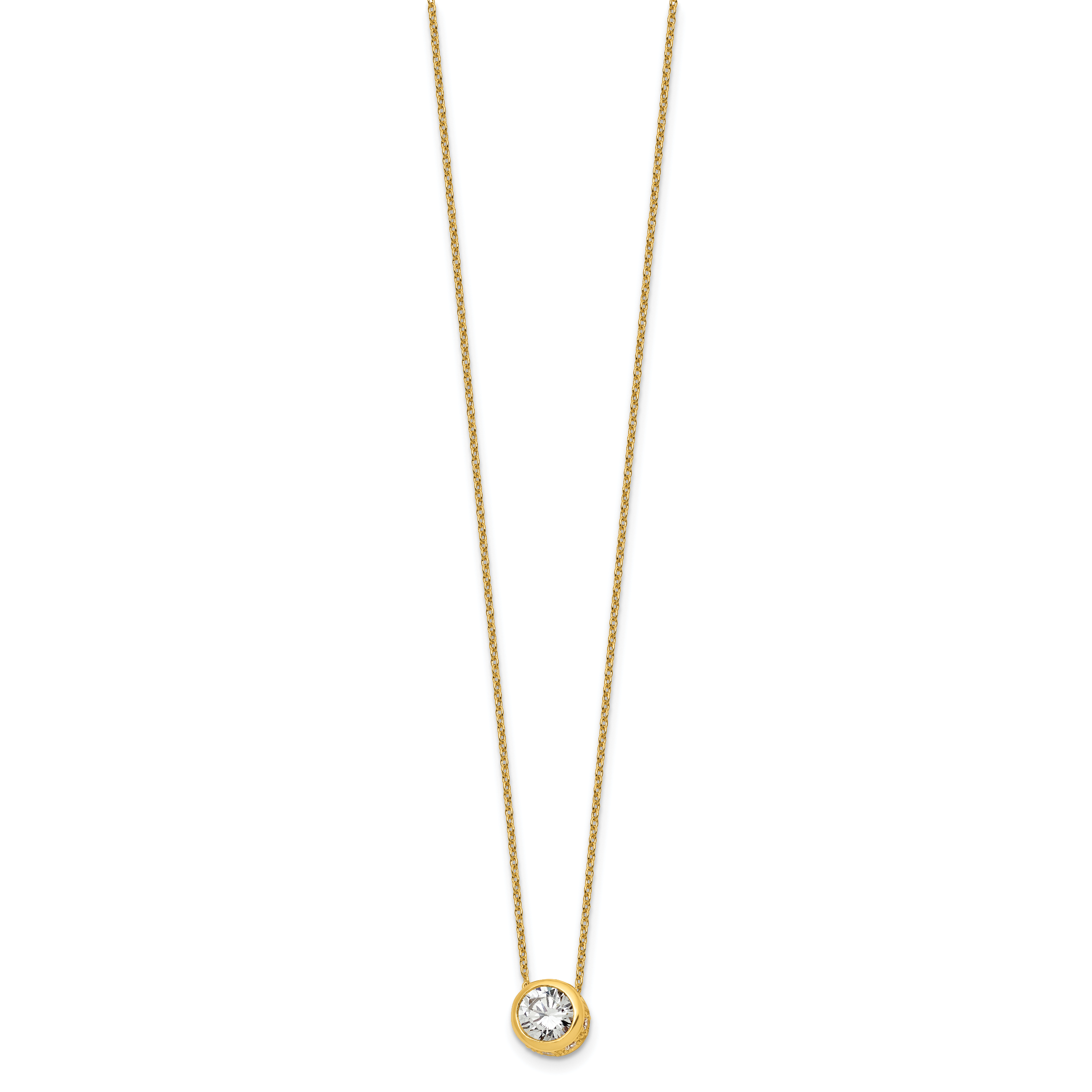 Sterling Silver Gold-tone Polished 8mm White CZ 18 inch Necklace