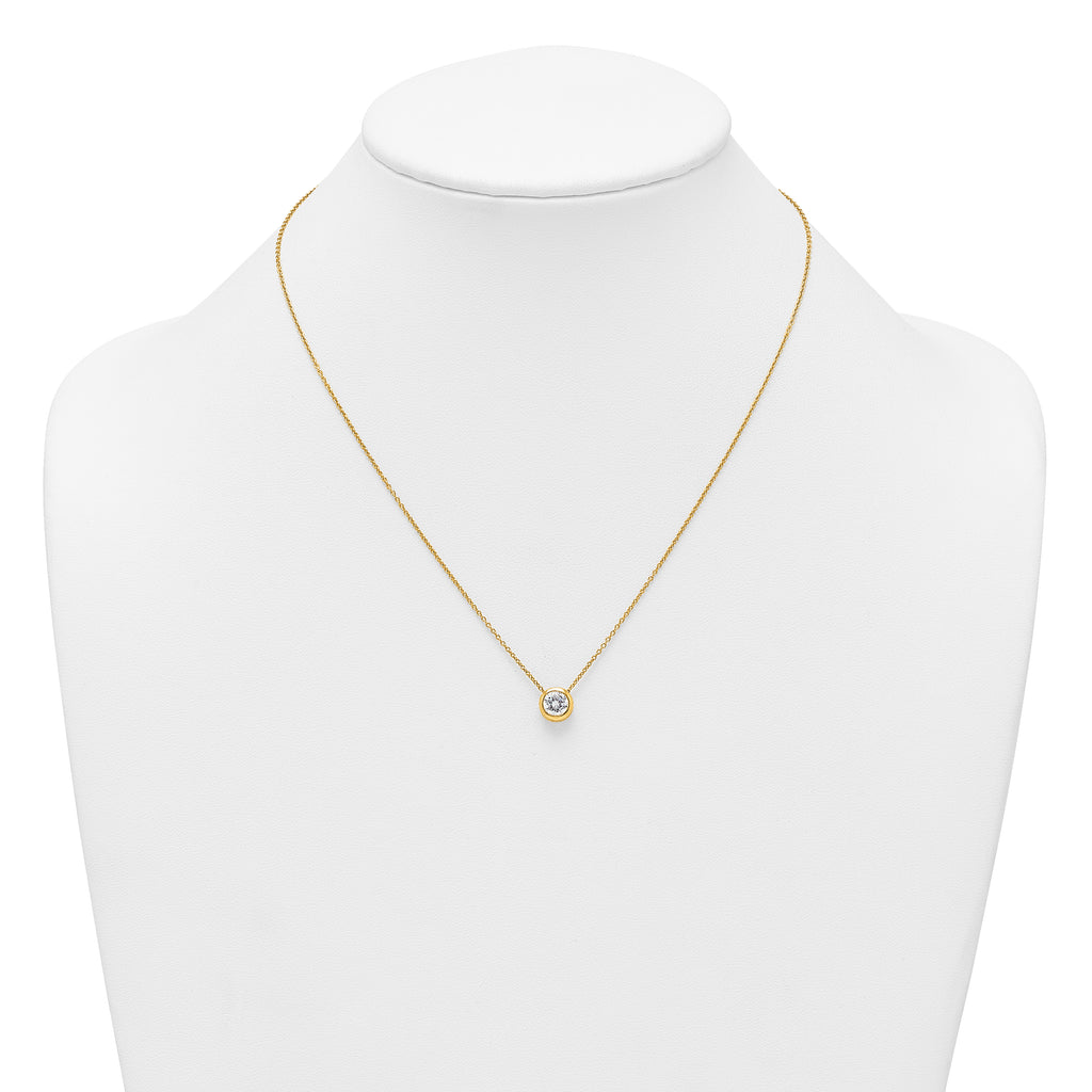 Sterling Silver Gold-tone Polished 8mm White CZ 18 inch Necklace