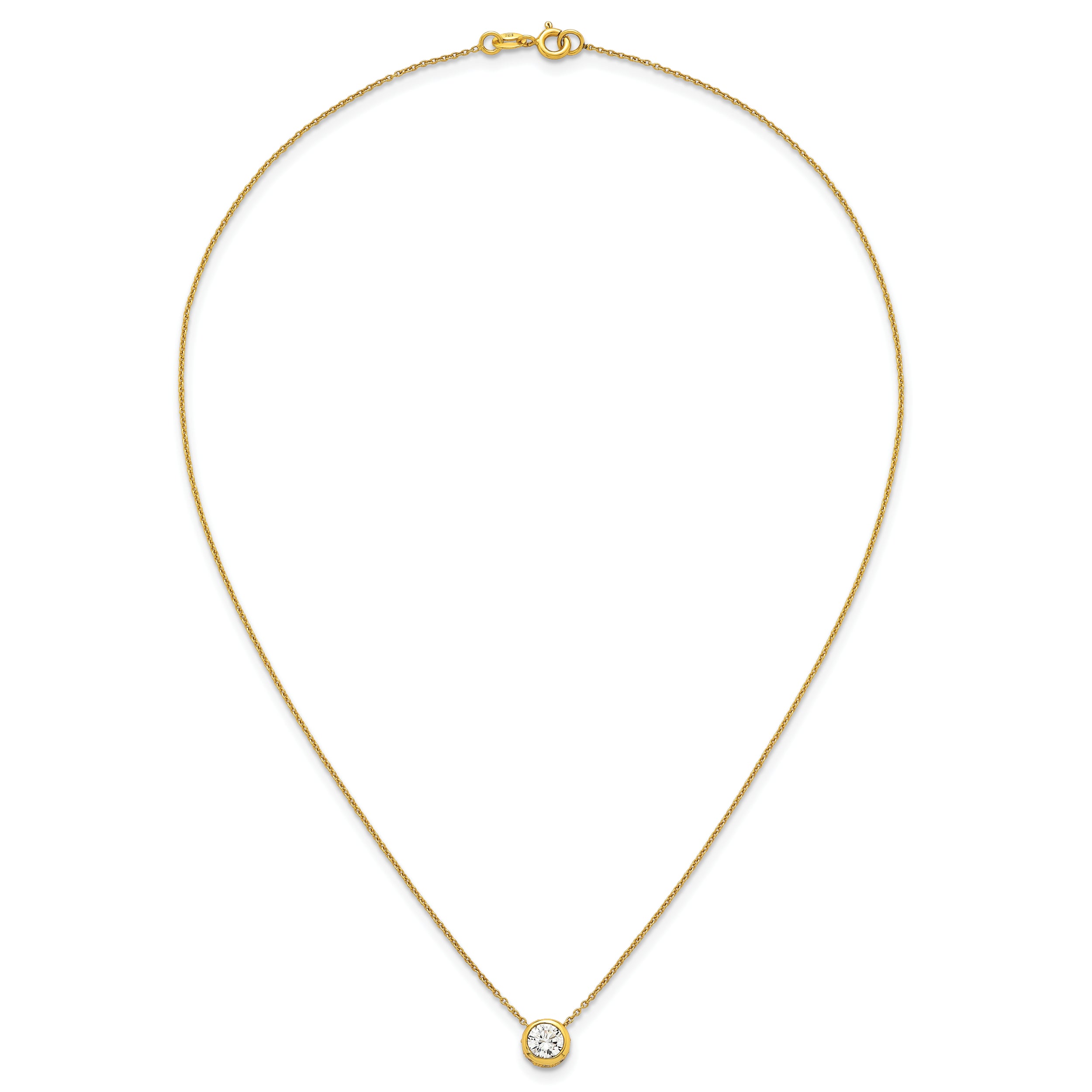 Sterling Silver Gold-tone Polished 8mm White CZ 18 inch Necklace