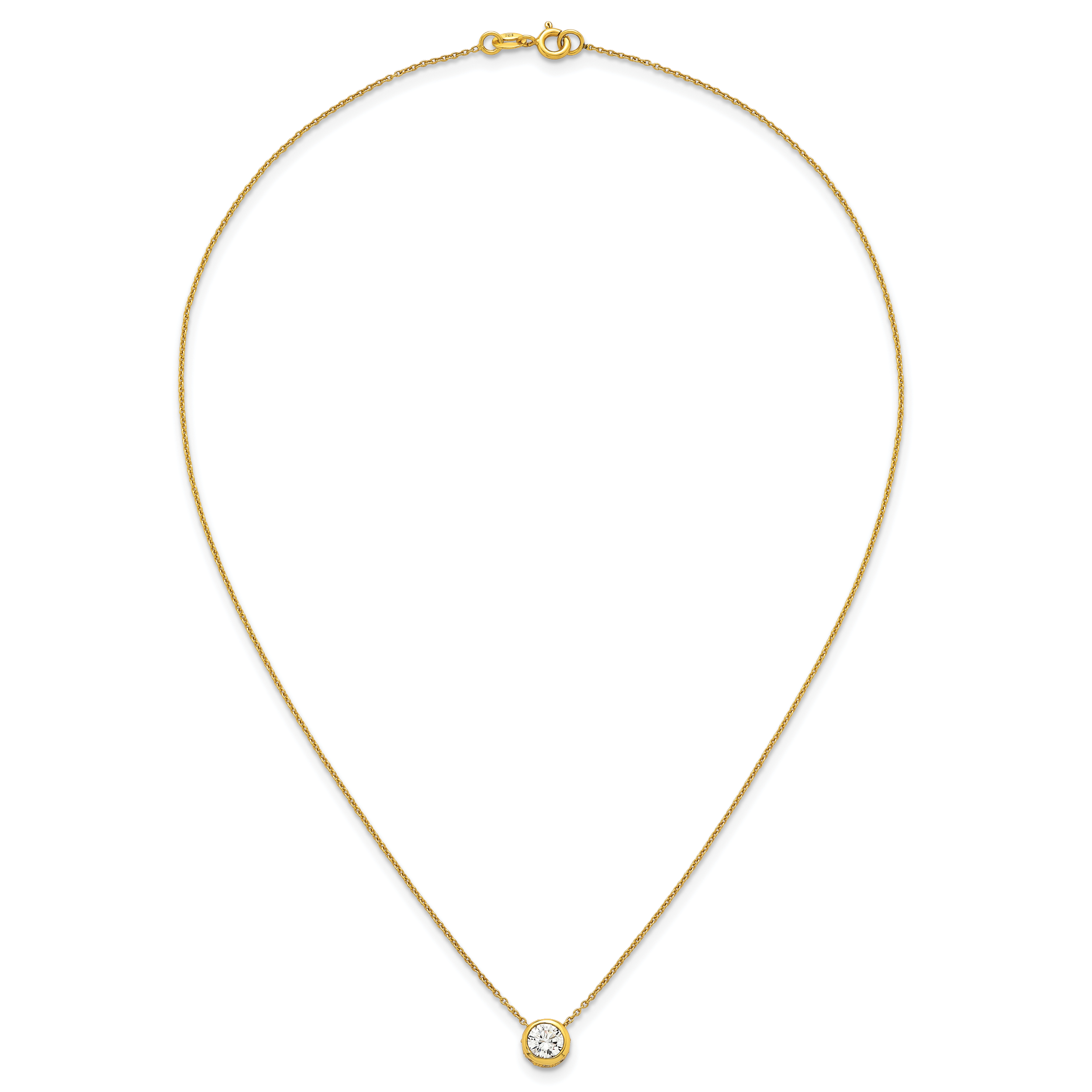 Sterling Silver Gold-tone Polished 8mm White CZ 18 inch Necklace