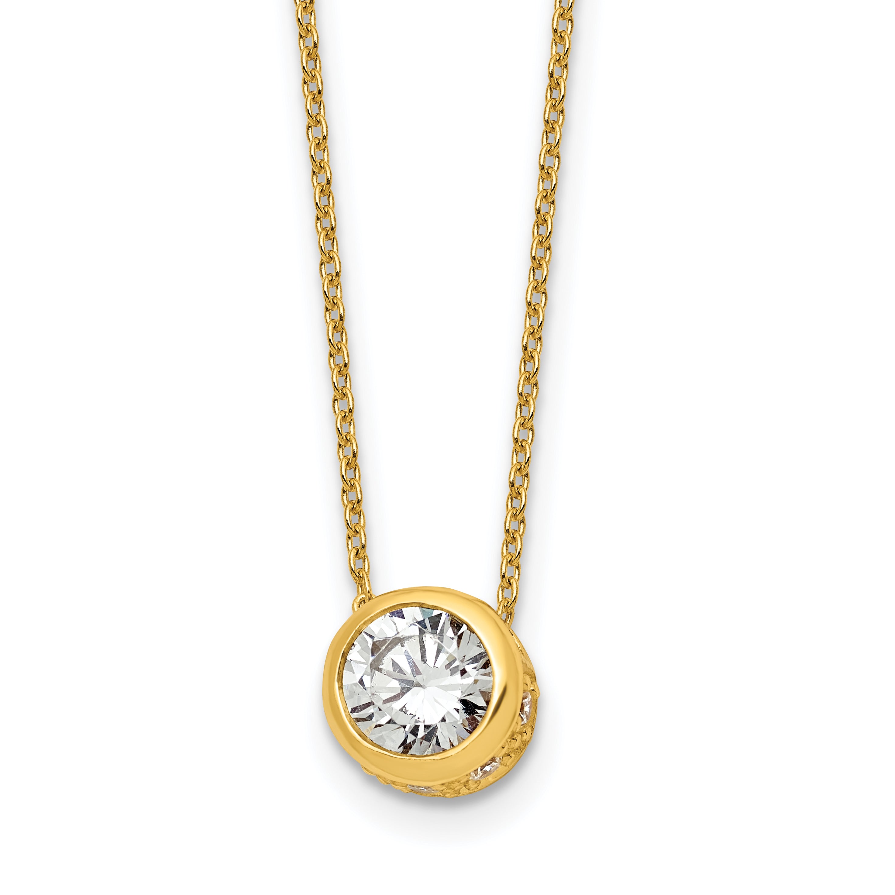 Sterling Silver Gold-tone Polished 8mm White CZ 18 inch Necklace