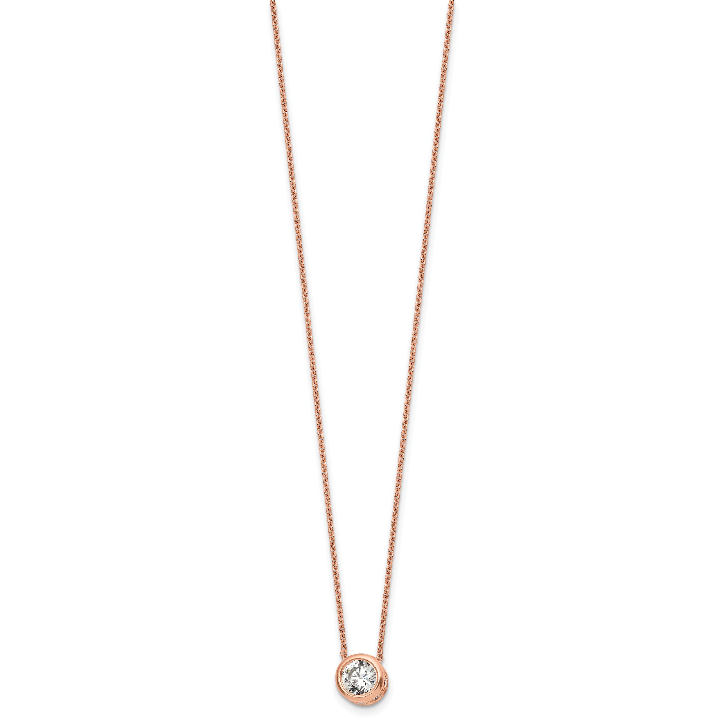 Sterling Silver Rose-tone Polished 8mm White CZ 18 inch Necklace