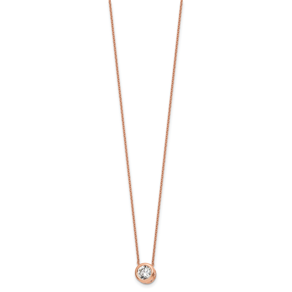Sterling Silver Rose-tone Polished 8mm White CZ 18 inch Necklace