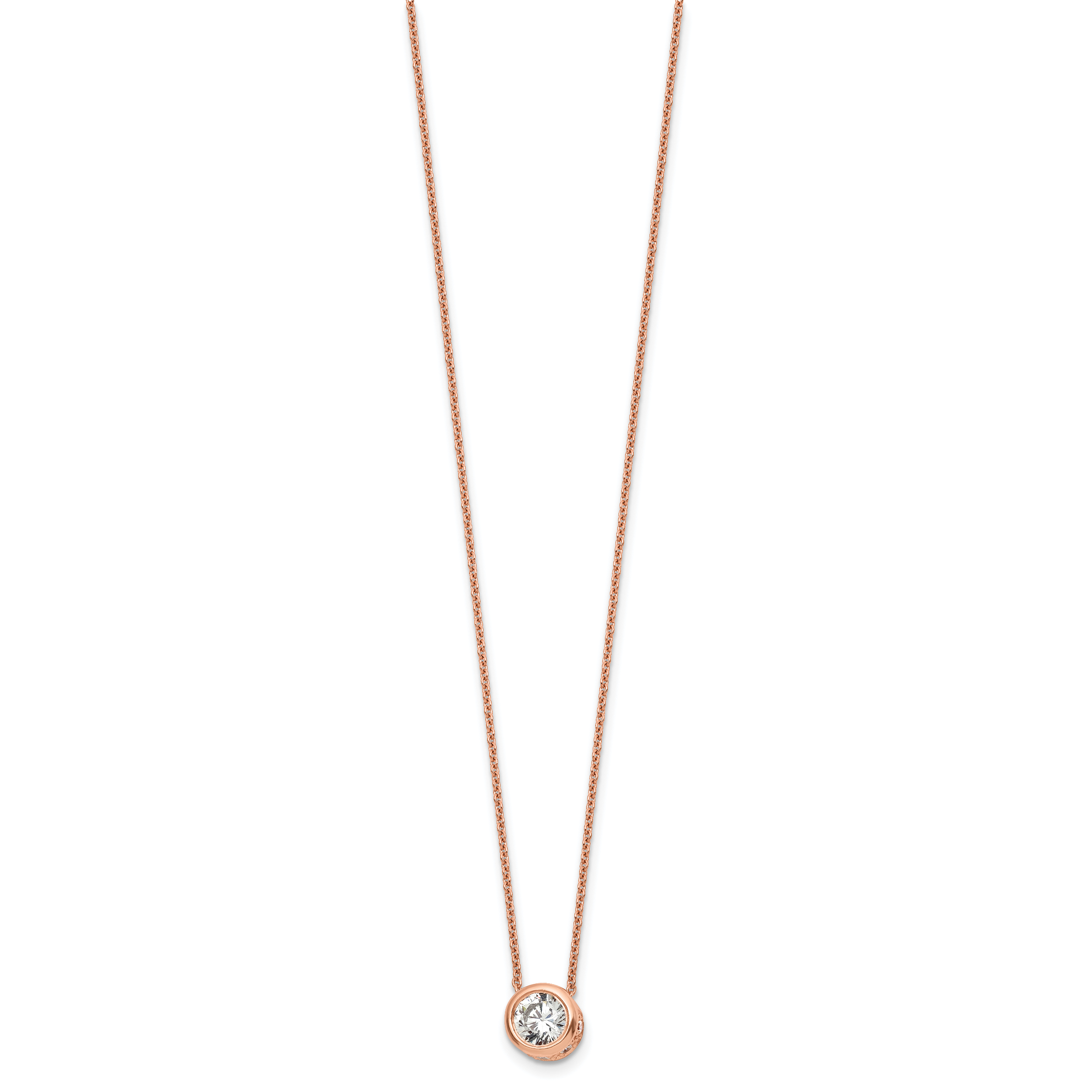 Sterling Silver Rose-tone Polished 8mm White CZ 18 inch Necklace