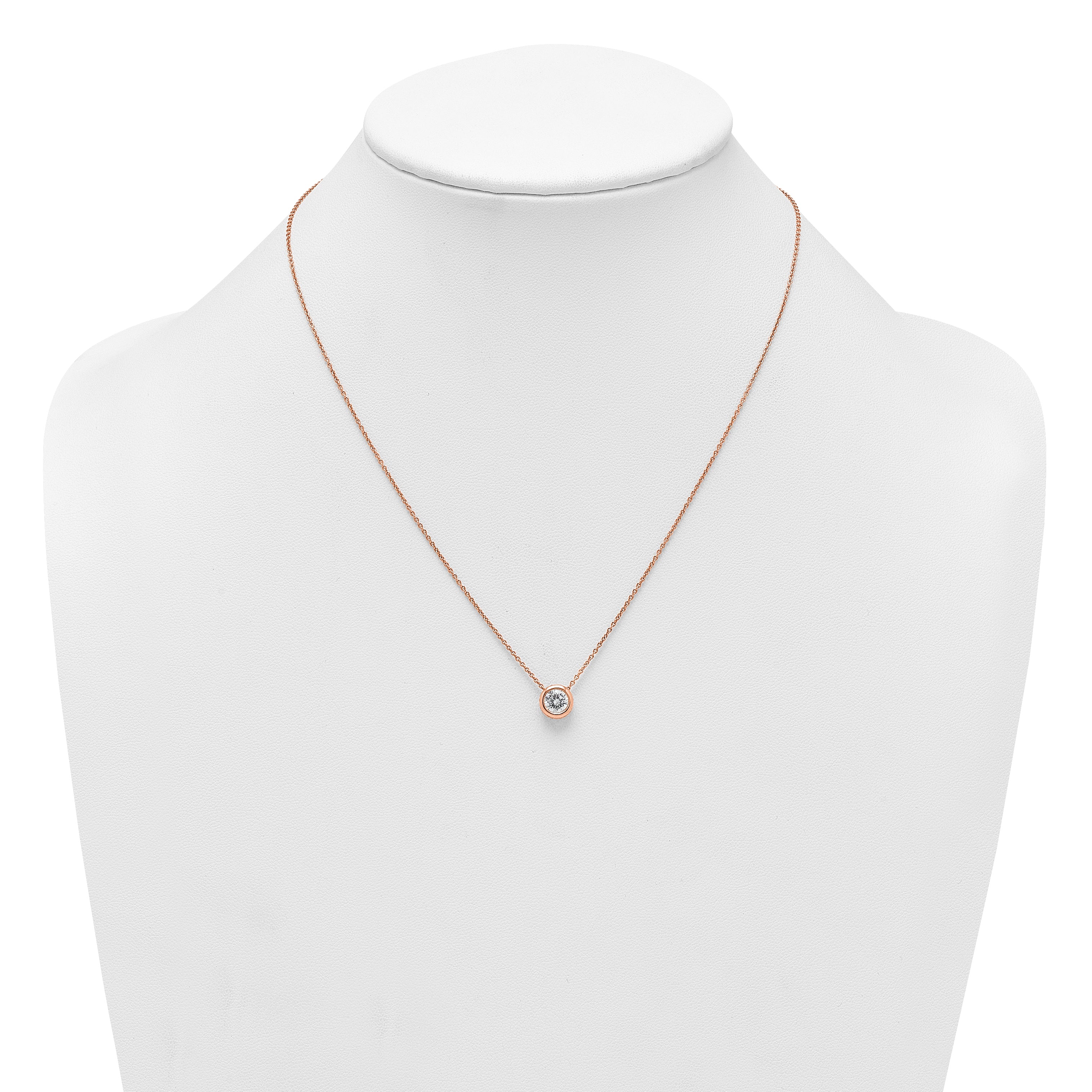 Sterling Silver Rose-tone Polished 8mm White CZ 18 inch Necklace