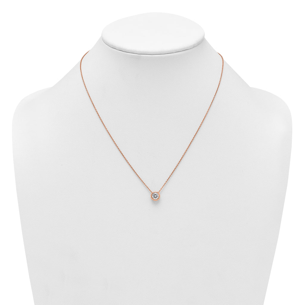 Sterling Silver Rose-tone Polished 8mm White CZ 18 inch Necklace