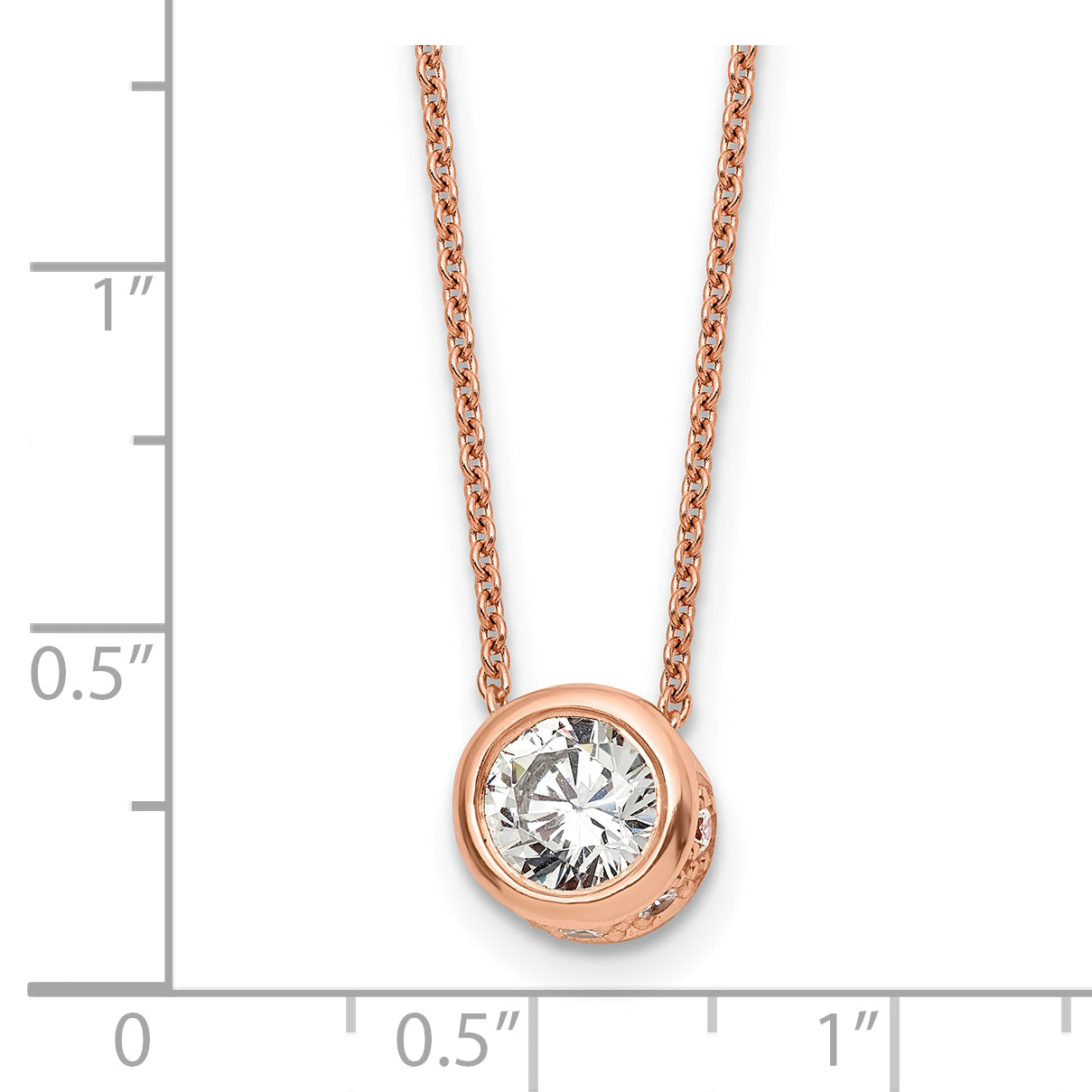 Sterling Silver Rose-tone Polished 8mm White CZ 18 inch Necklace