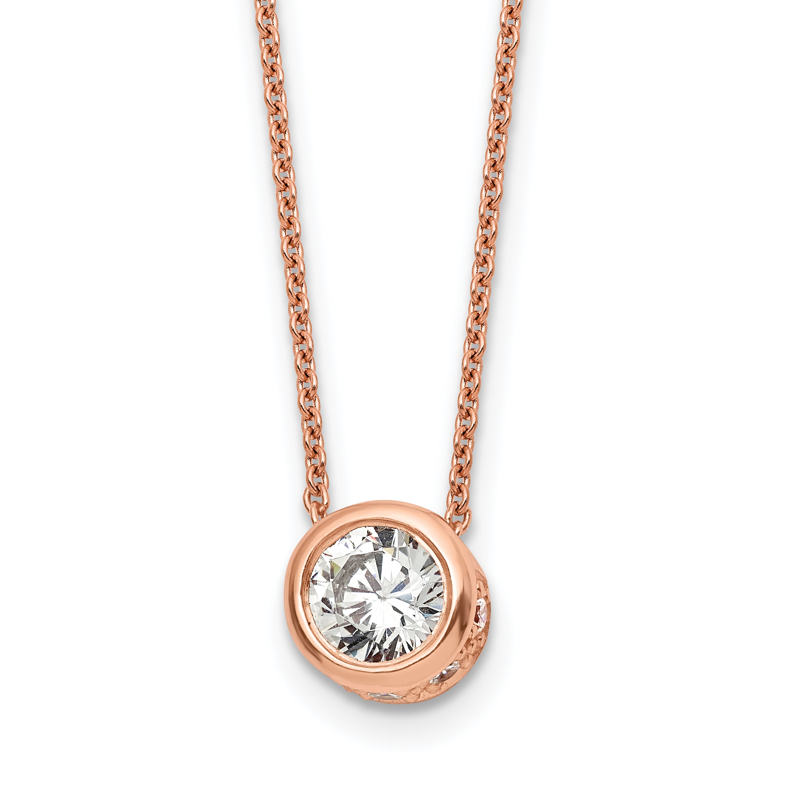 Sterling Silver Rose-tone Polished 8mm White CZ 18 inch Necklace