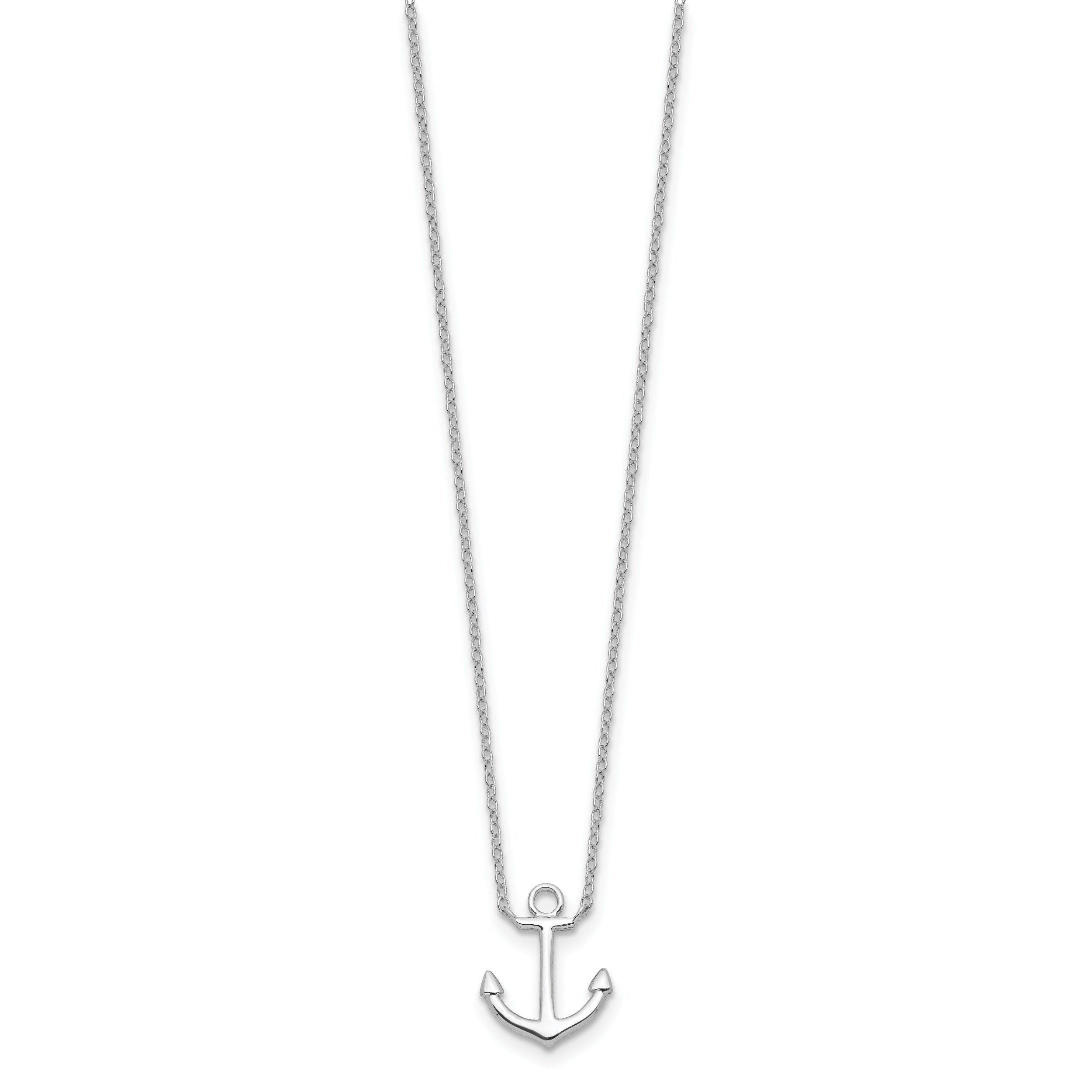Sterling Silver Rhodium-plated Anchor 16 inch with a 2 inch extention Necklace