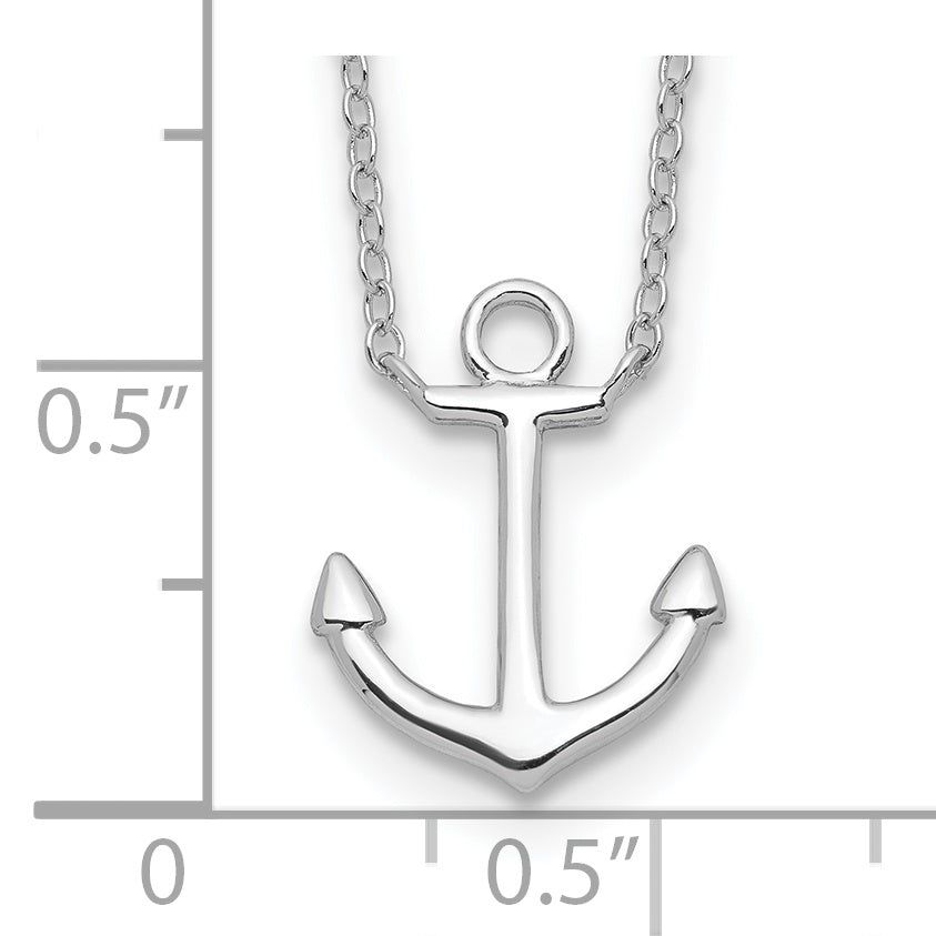 Sterling Silver Rhodium-plated Anchor 16 inch with a 2 inch extention Necklace