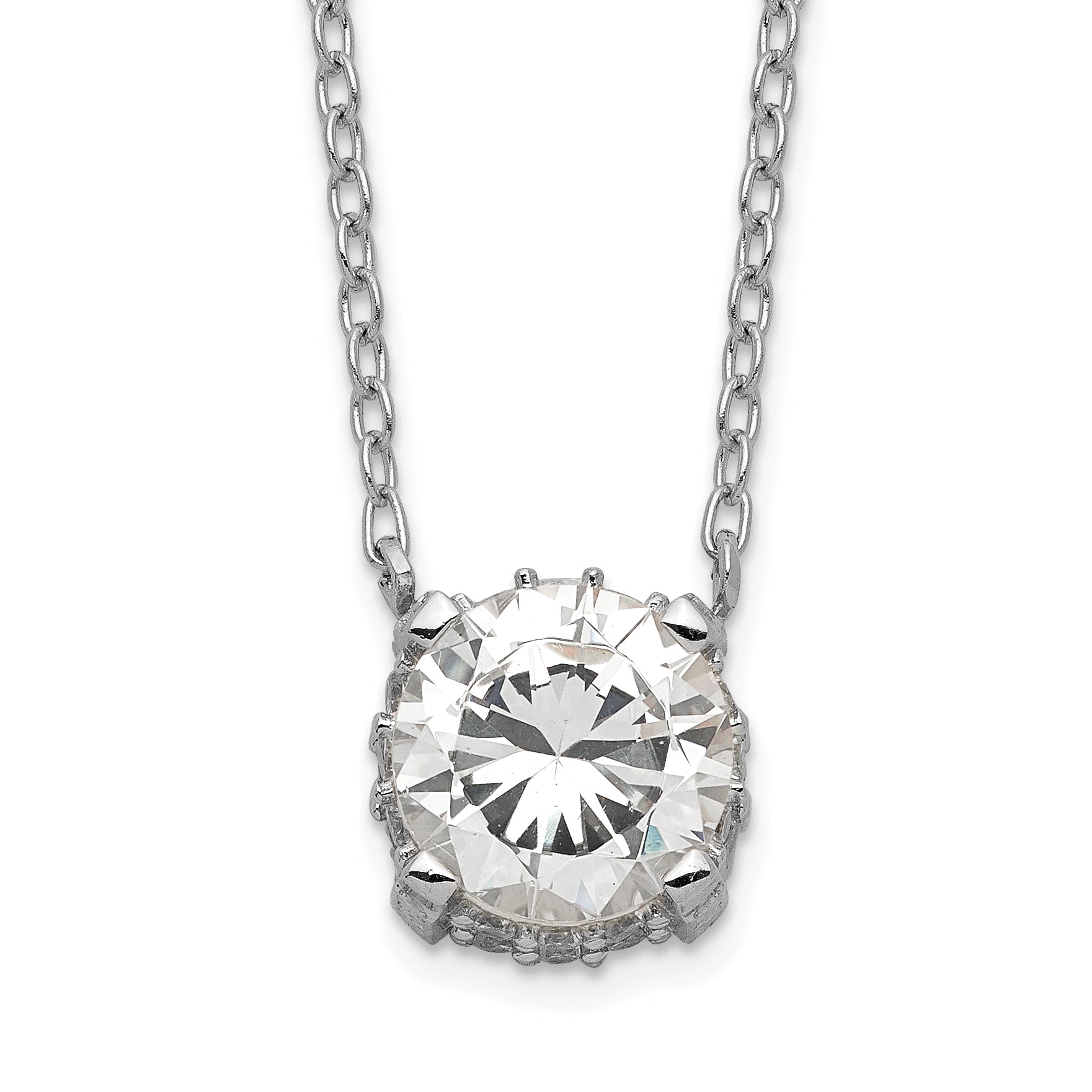 Sterling Silver Rhodium-plated 7mm CZ Necklace Main image