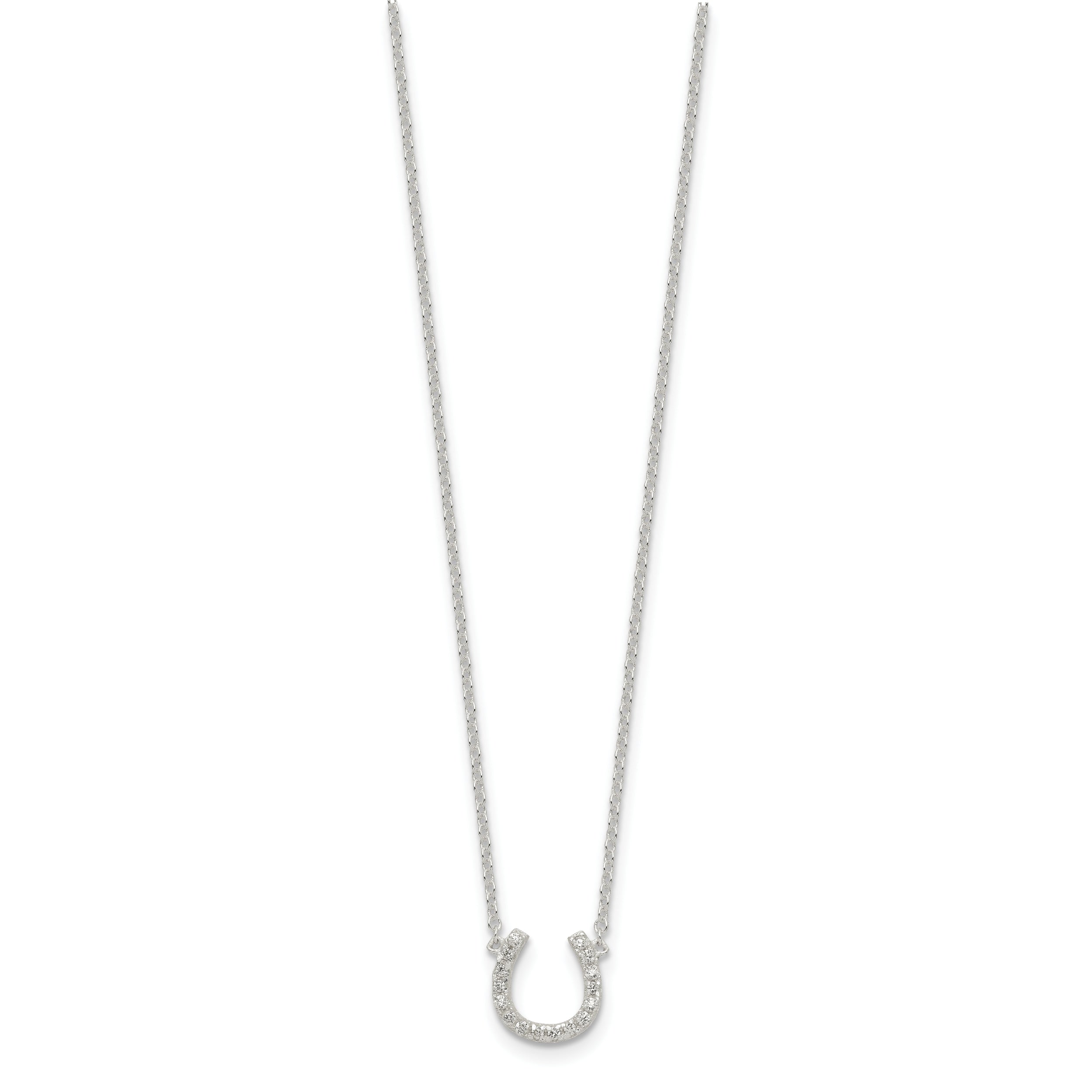 Sterling Silver Polished CZ Horseshoe With  1 inch ext Necklace