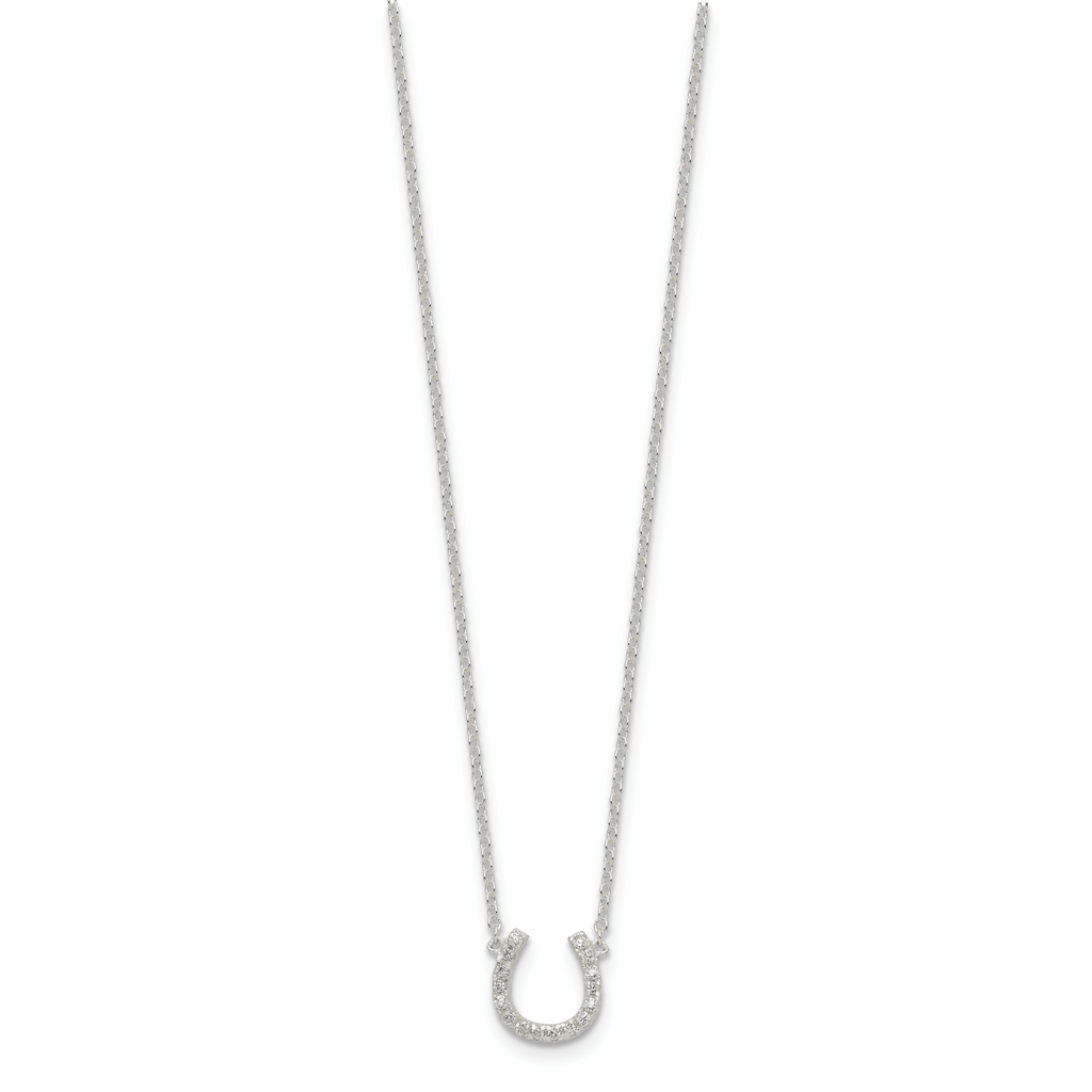 Sterling Silver Polished CZ Horseshoe With  1 inch ext Necklace