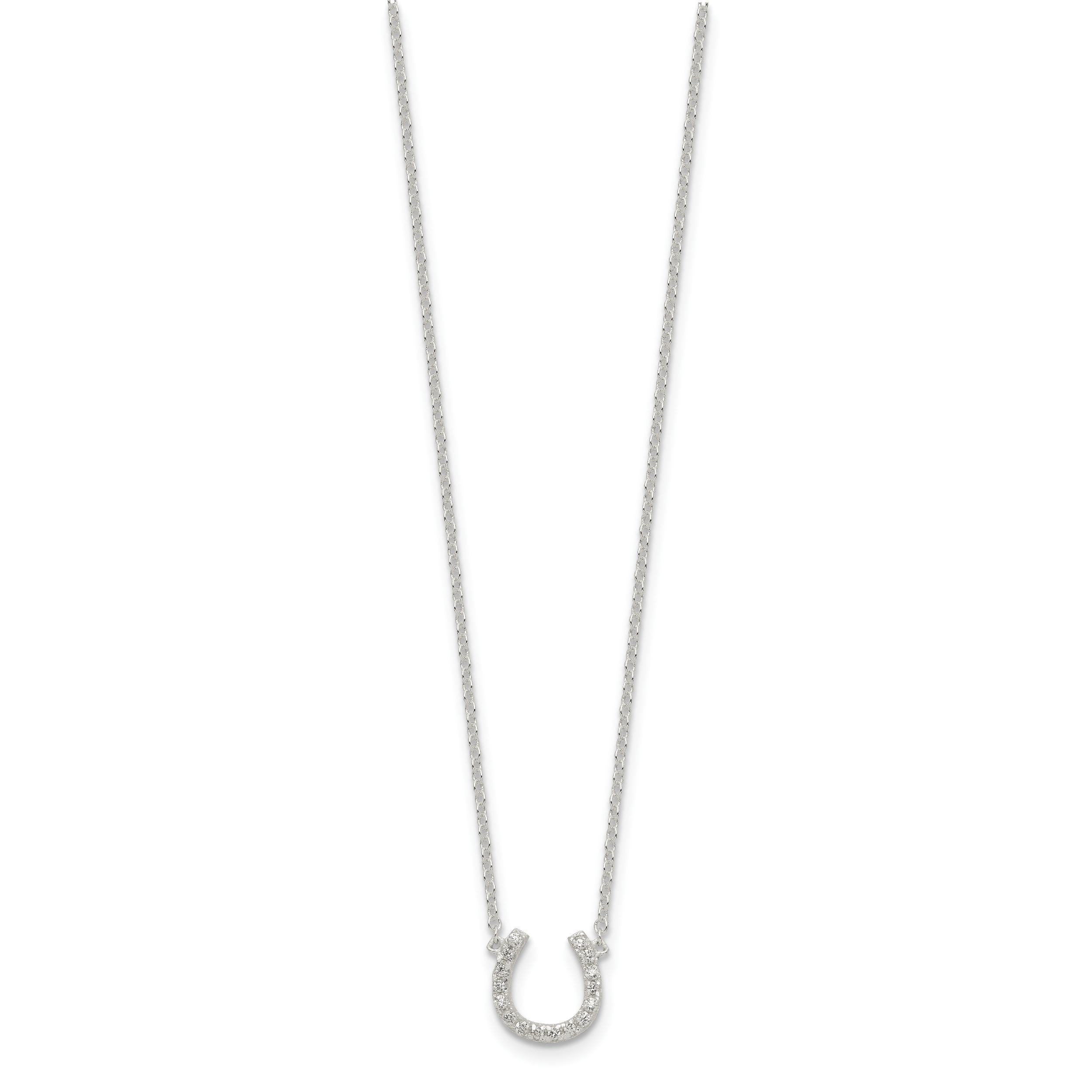 Sterling Silver Polished CZ Horseshoe With  1 inch ext Necklace