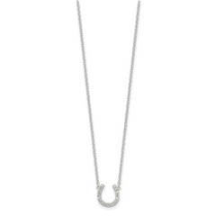 Sterling Silver Polished CZ Horseshoe With  1 inch ext Necklace