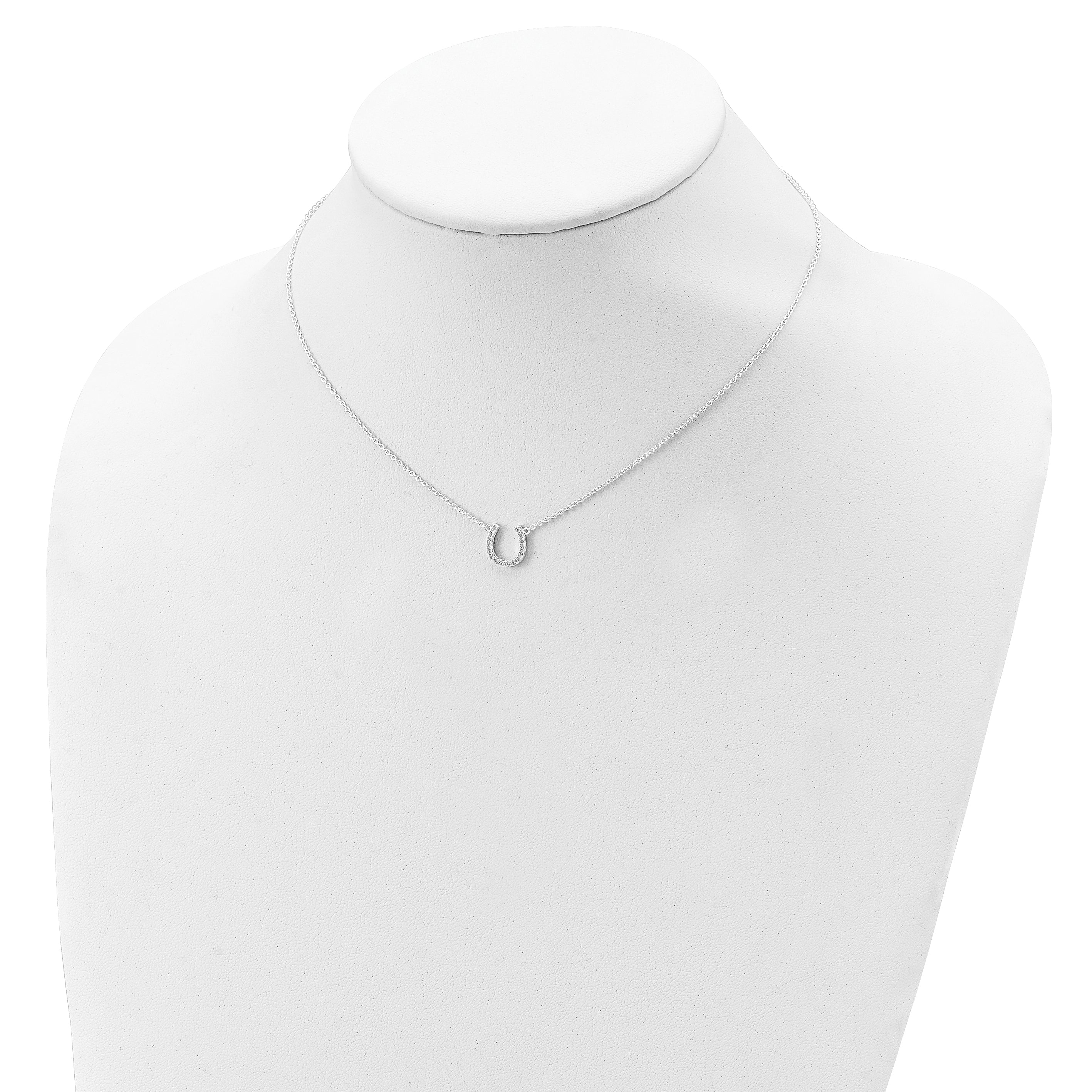 Sterling Silver Polished CZ Horseshoe With  1 inch ext Necklace