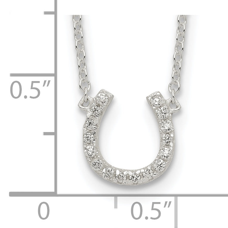 Sterling Silver Polished CZ Horseshoe With  1 inch ext Necklace